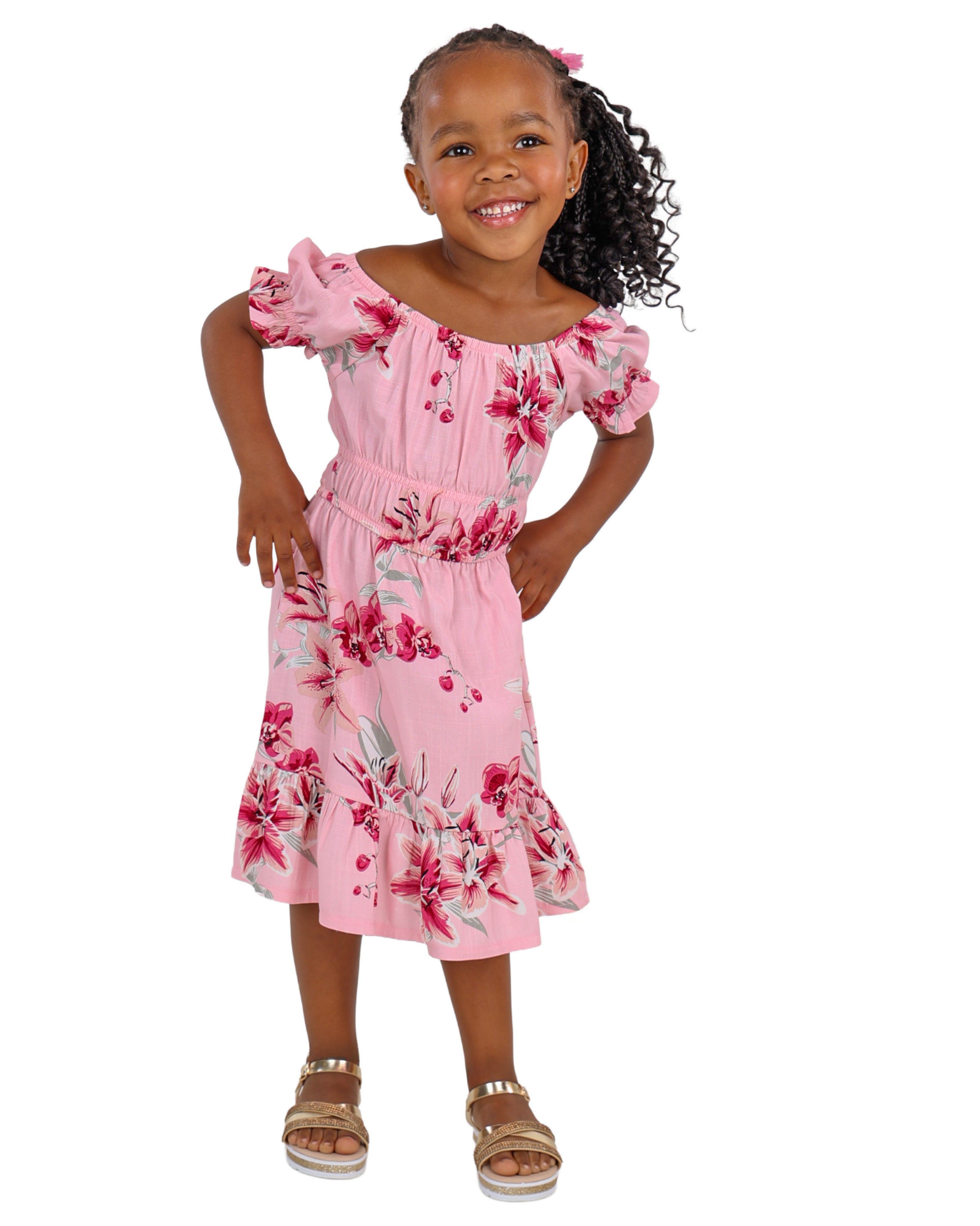 Short Sleeve Pink Floral Print Dress