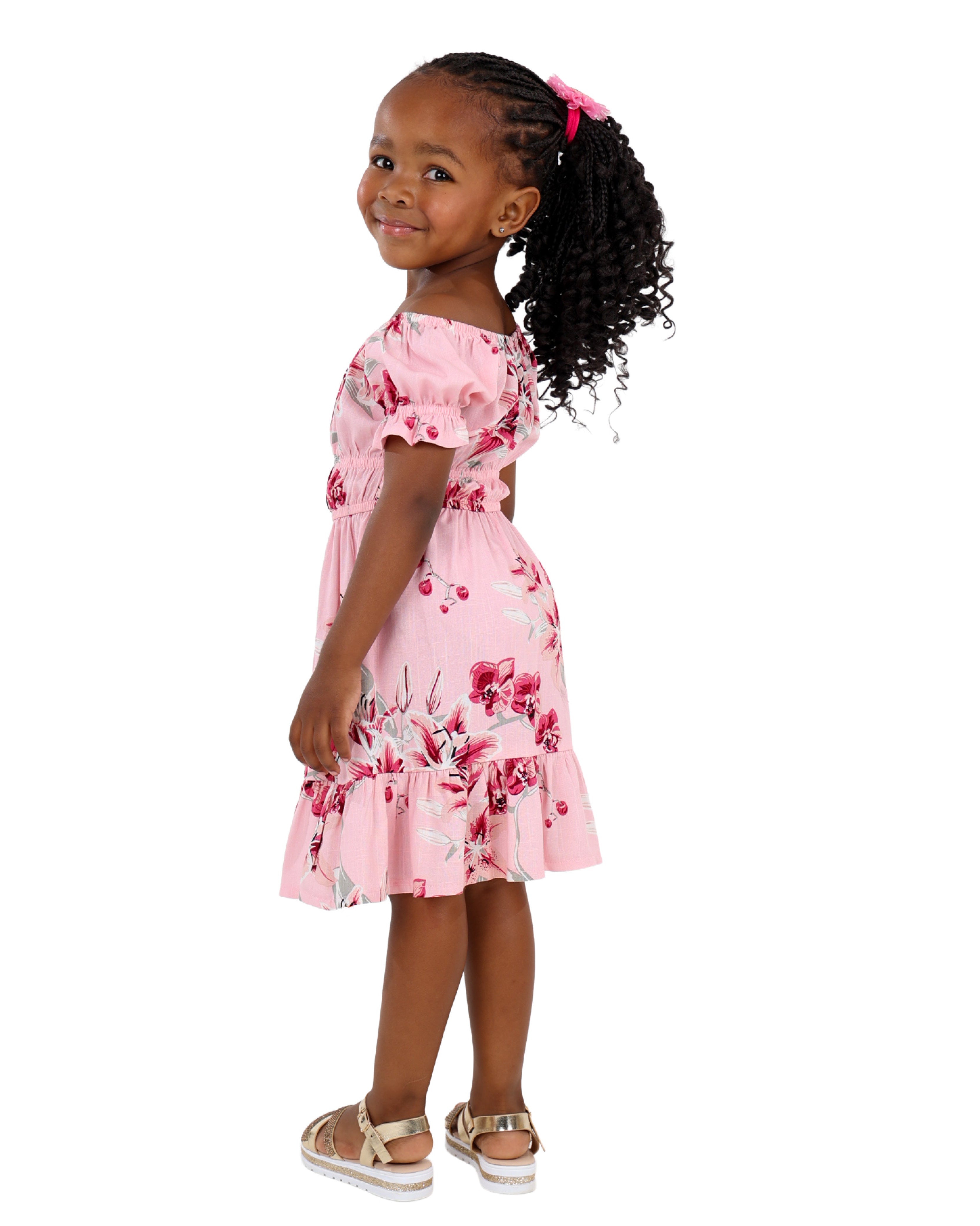 Short Sleeve Pink Floral Print Dress