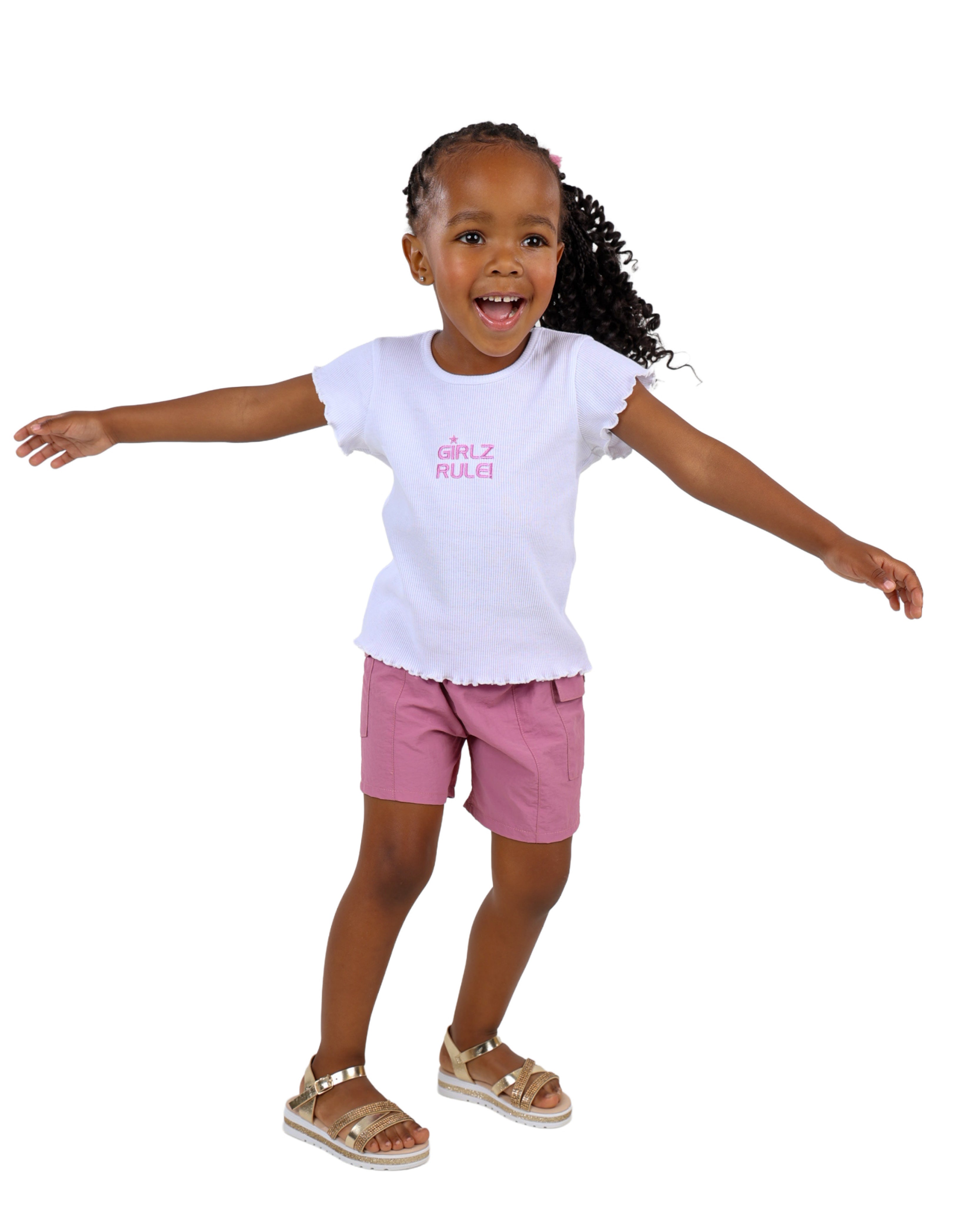 Embroidered "Girls Rule" Short Sleeve Top