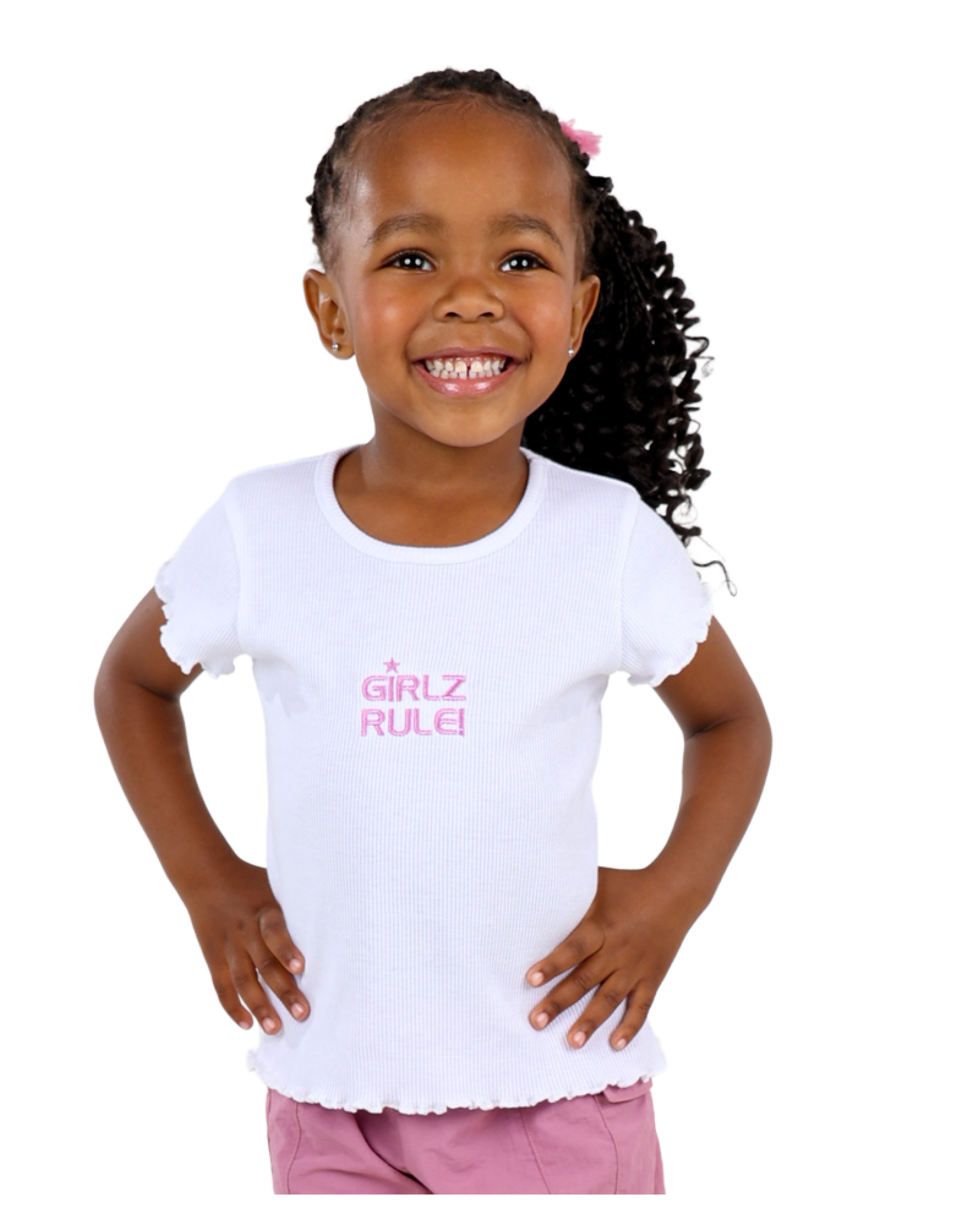 Embroidered "Girls Rule" Short Sleeve Top