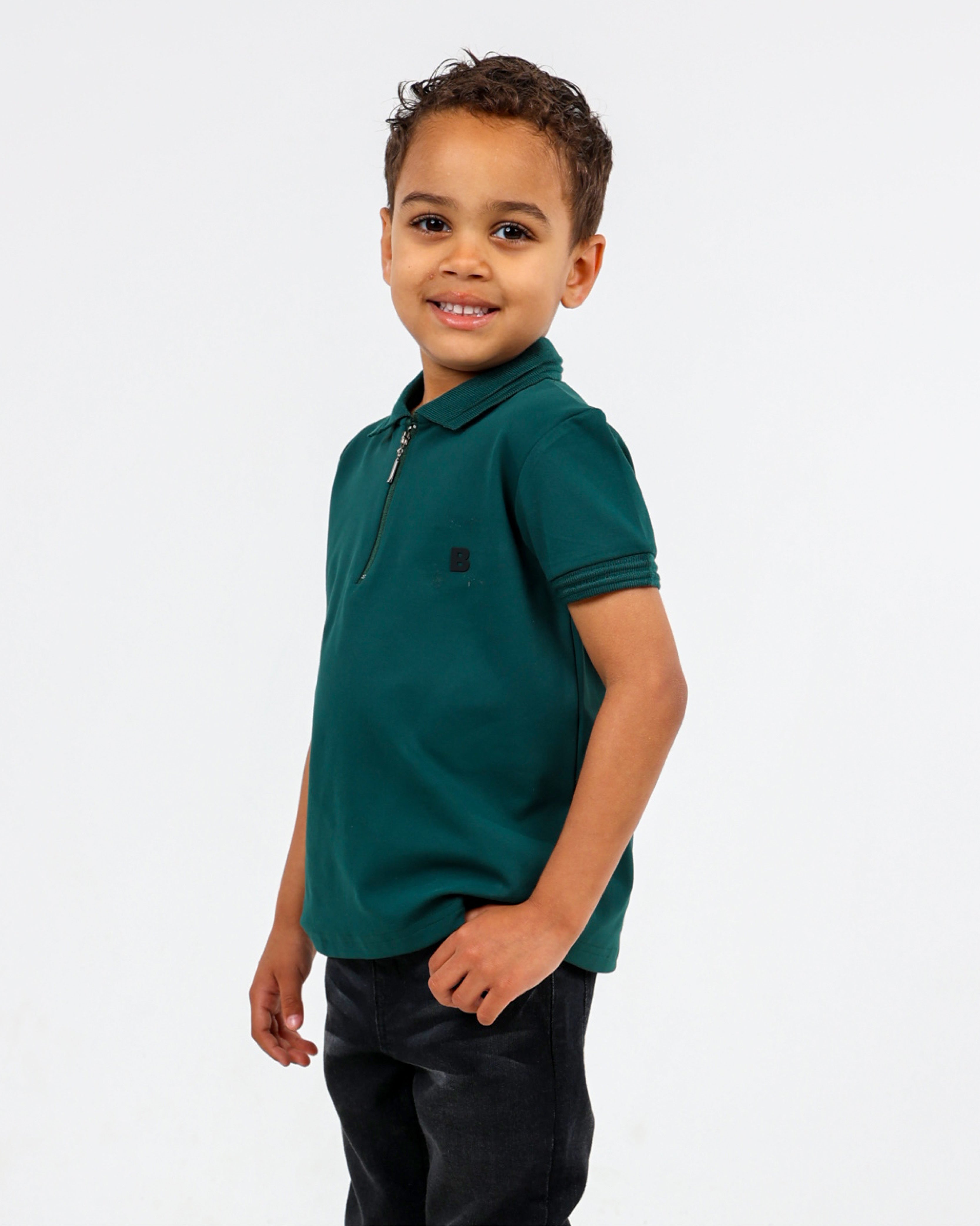 Bottle Green Short Sleeve Zip Detail Golfer