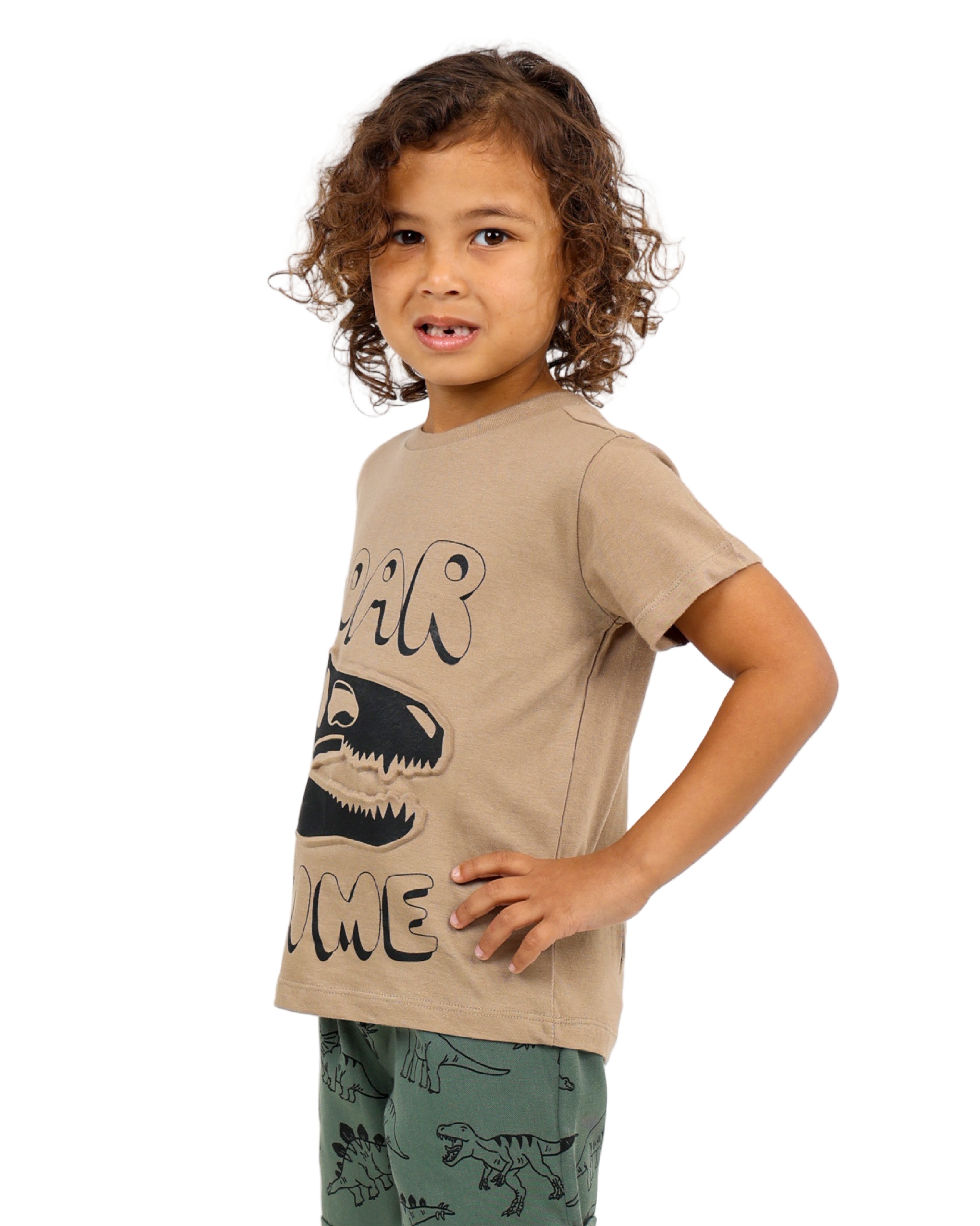 Short Sleeve Embossed Dino Graphic T-Shirt