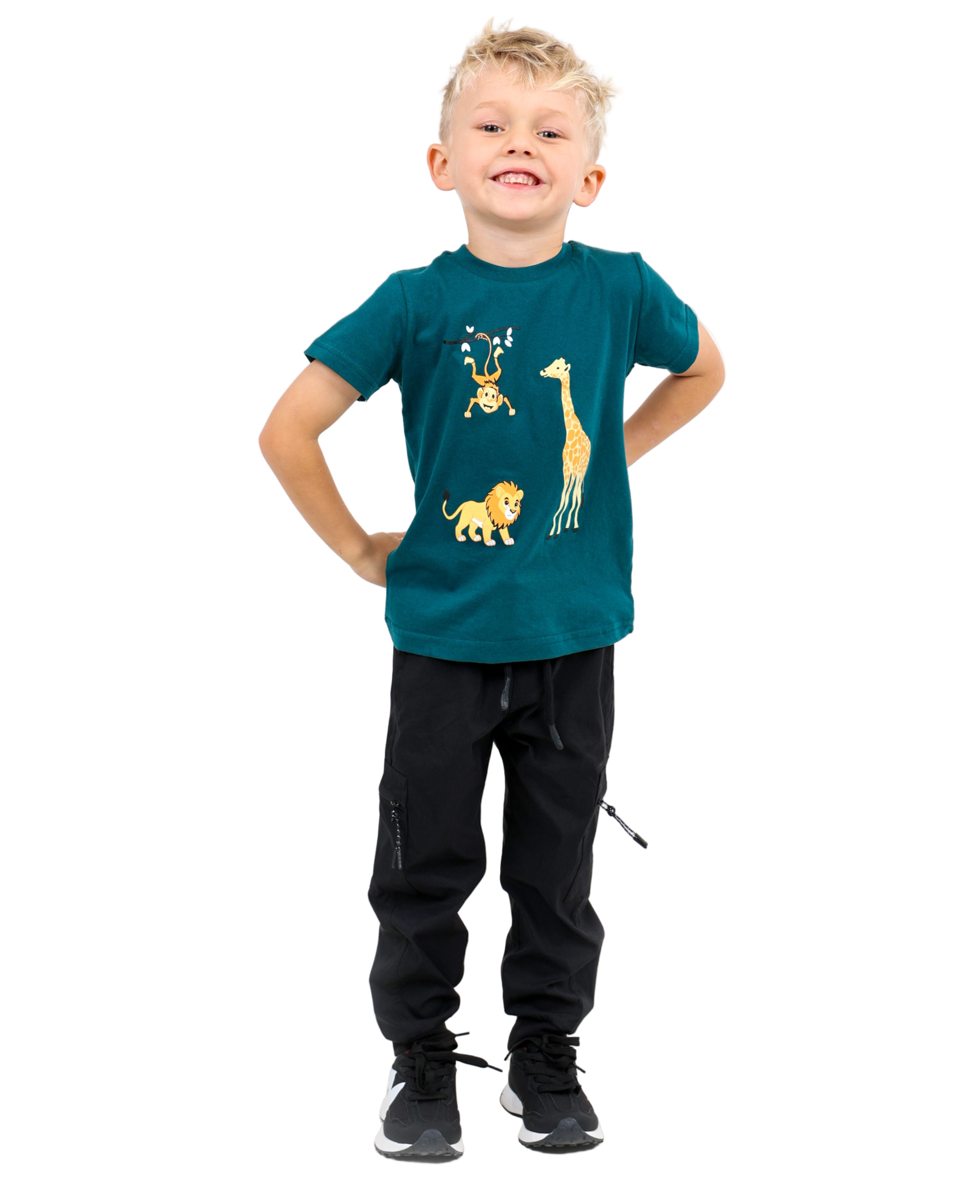 Short Sleeve Safari Animals Graphic Print T-Shirt