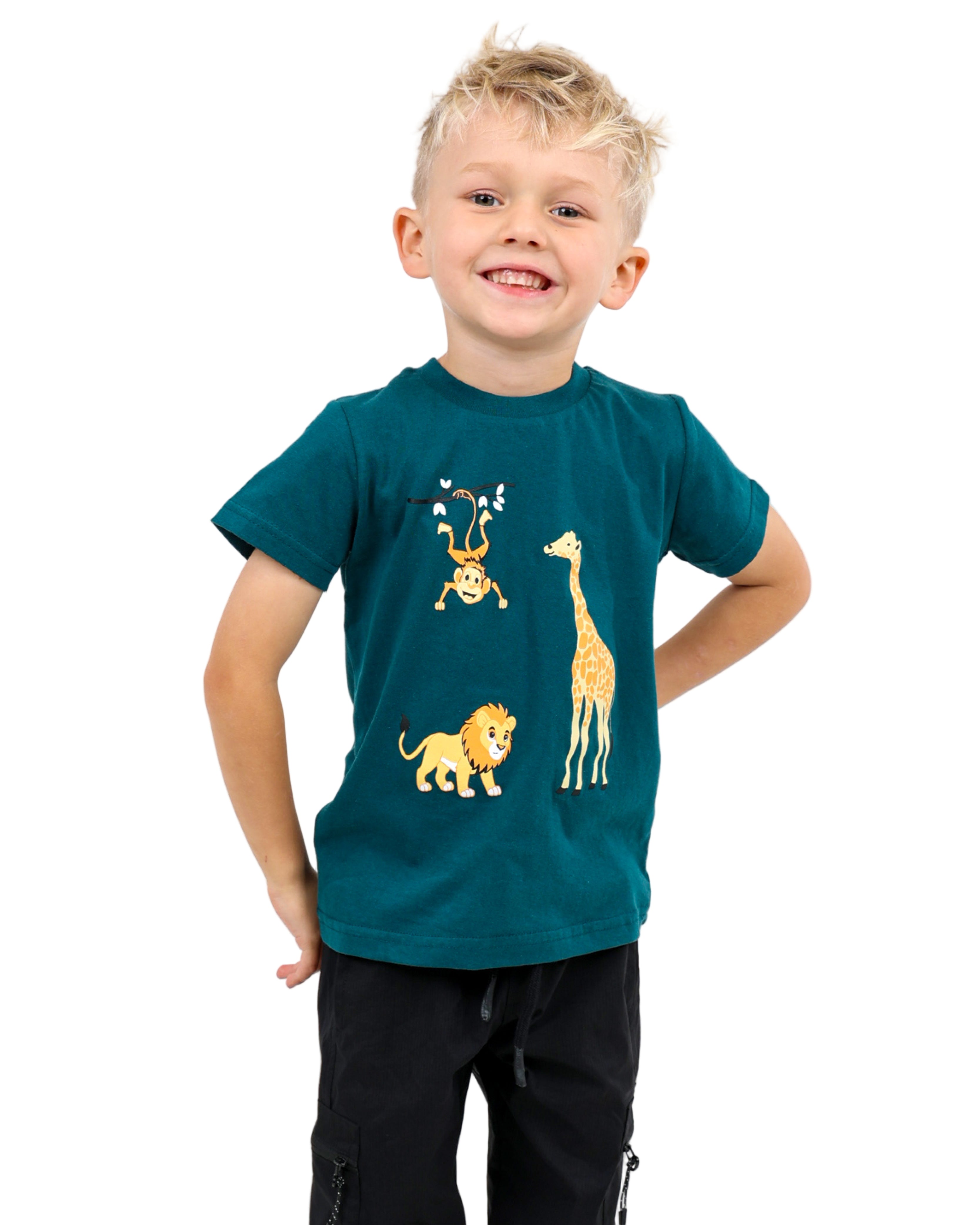 Short Sleeve Safari Animals Graphic Print T-Shirt