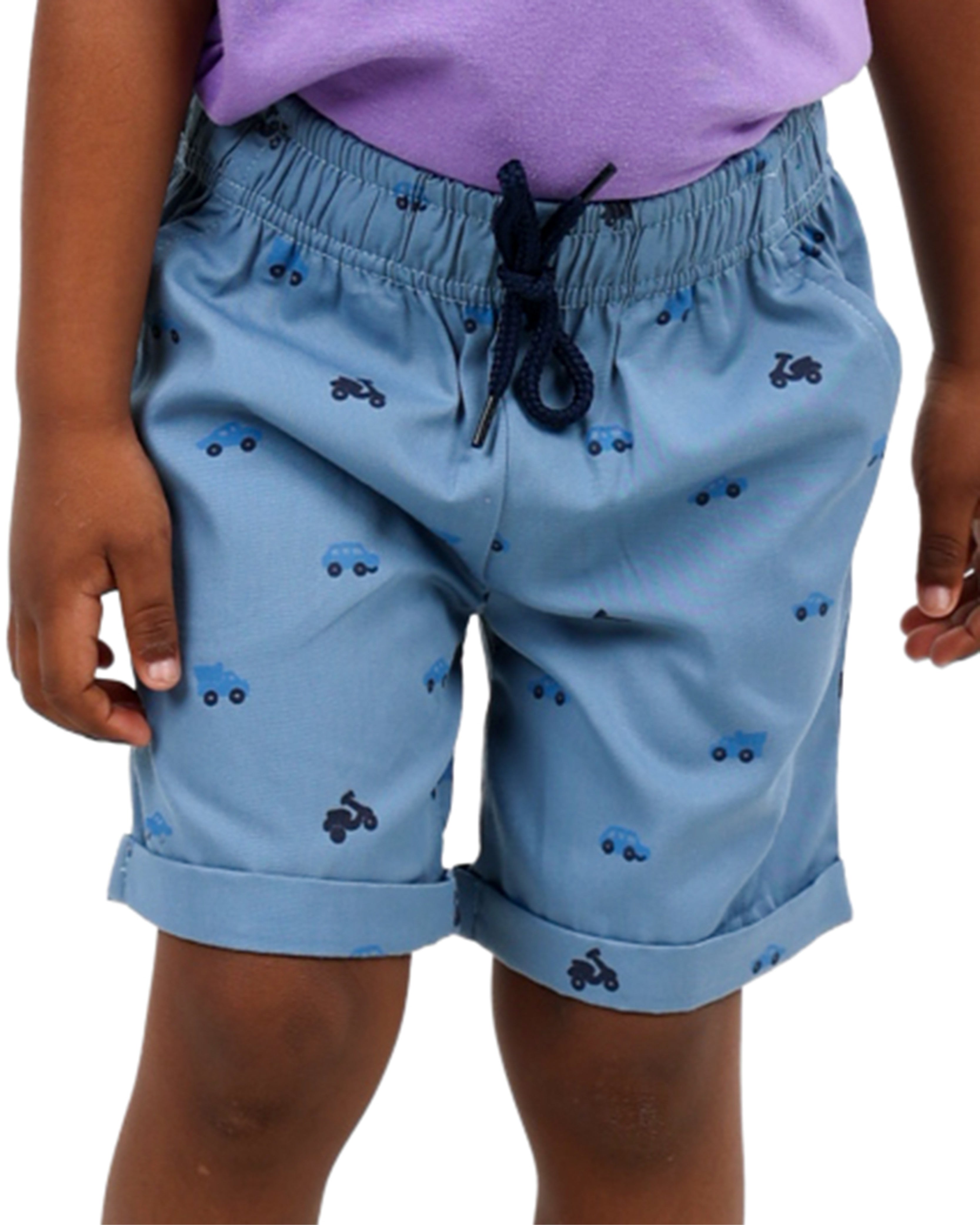 Roll Up Hem Vehicle Print Shorts