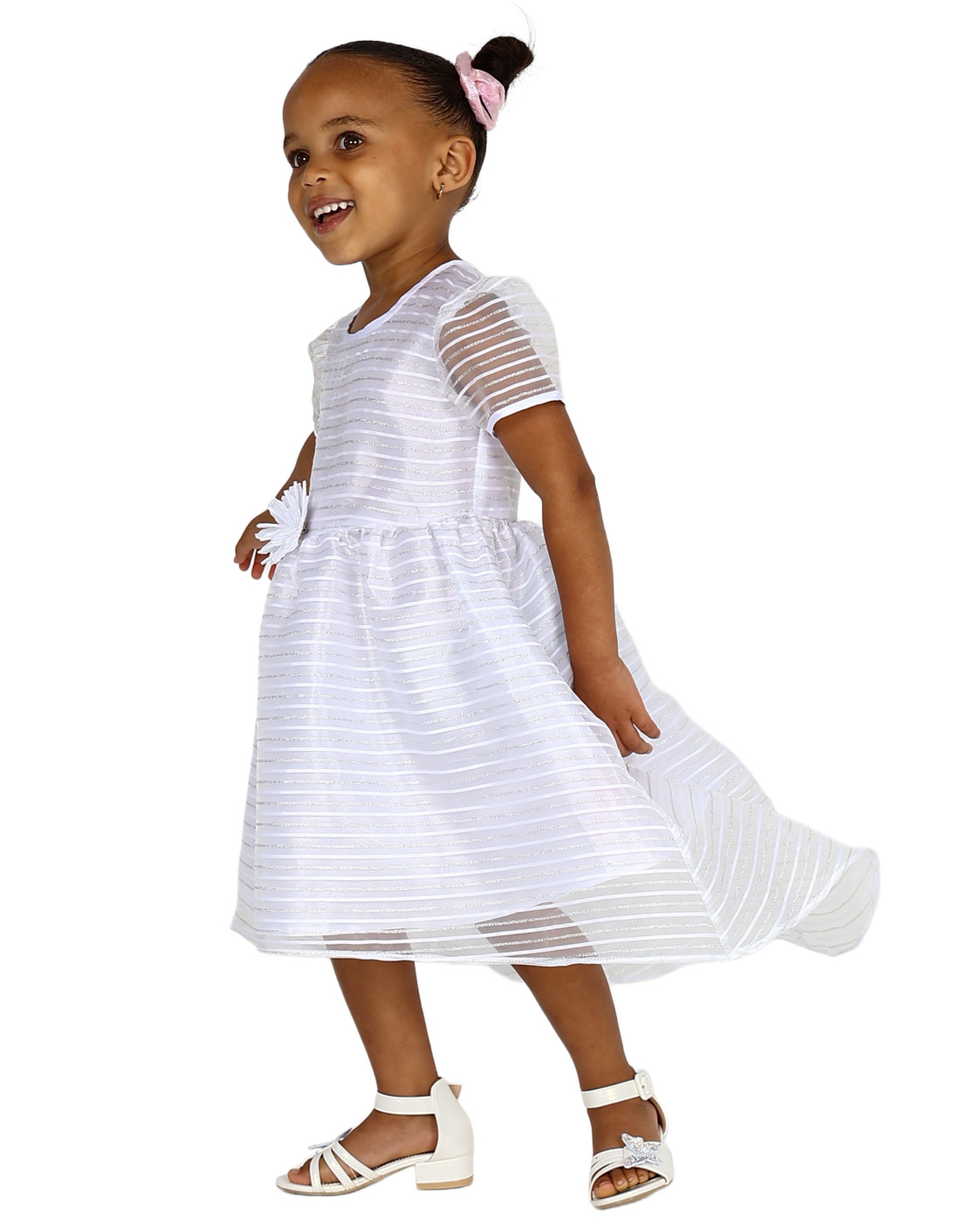 White Organza Stripe High Low Party Dress