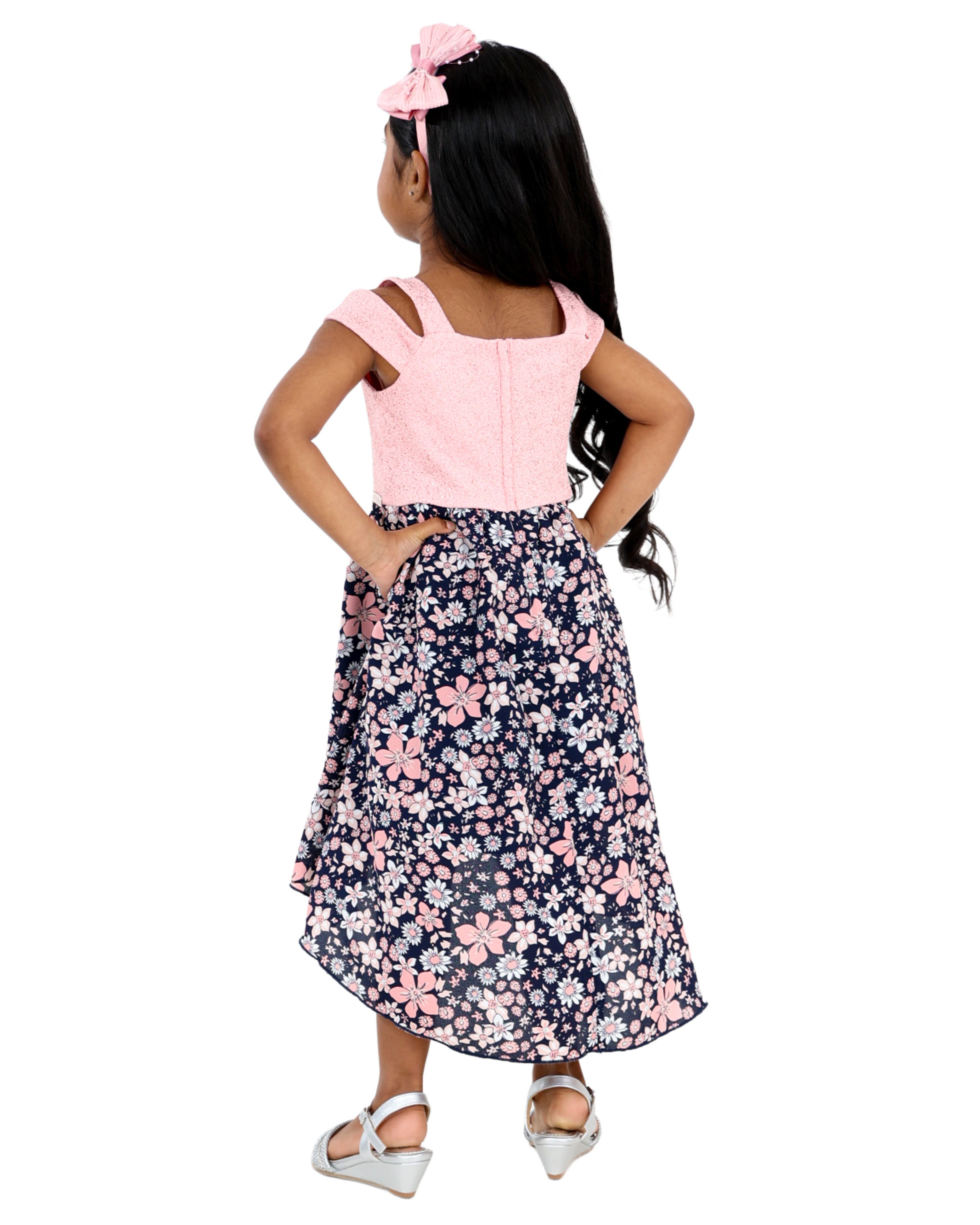 Cold Shoulder Floral Print Combo Party Dress