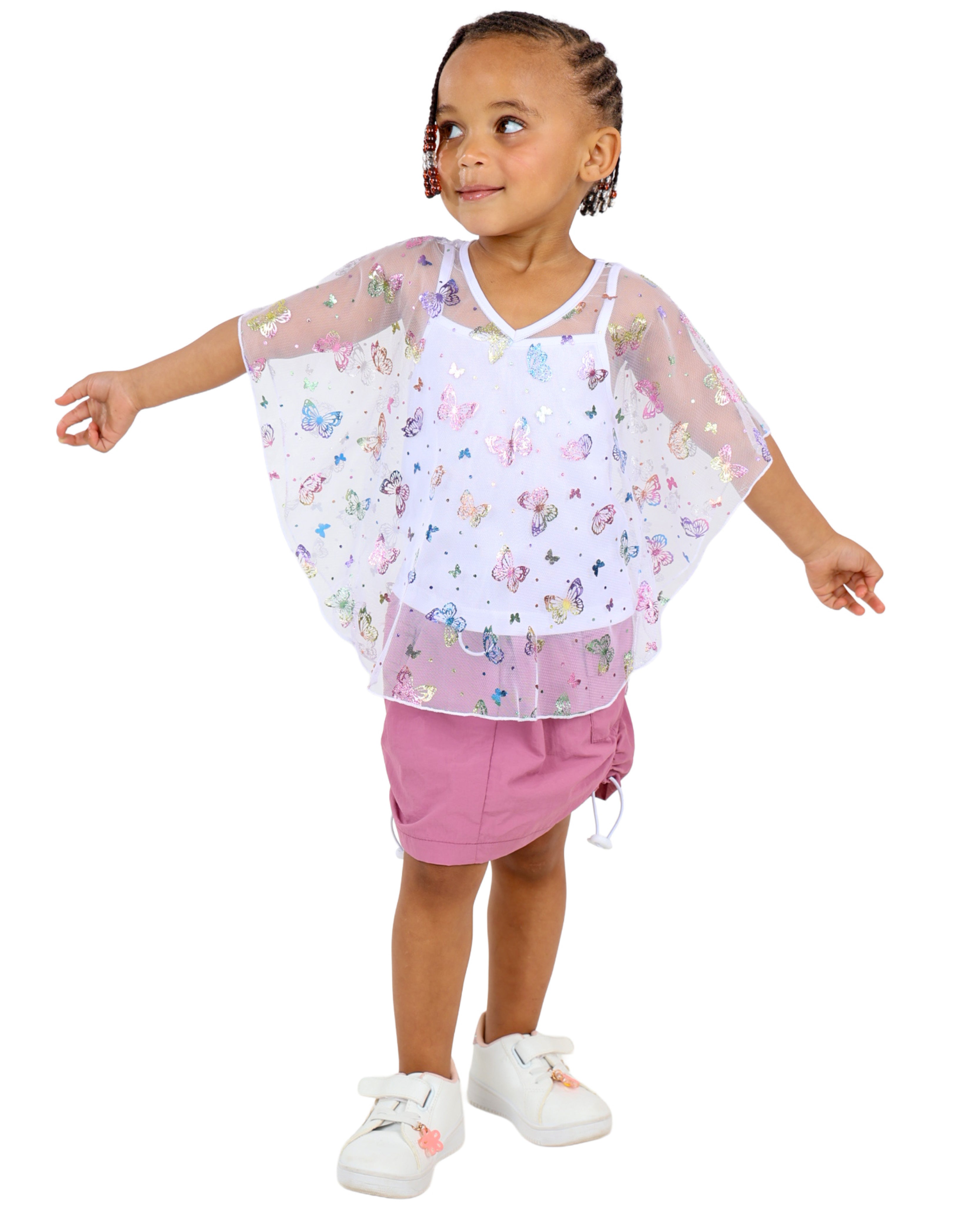 Iridescent Butterfly Print Batwing Blouse