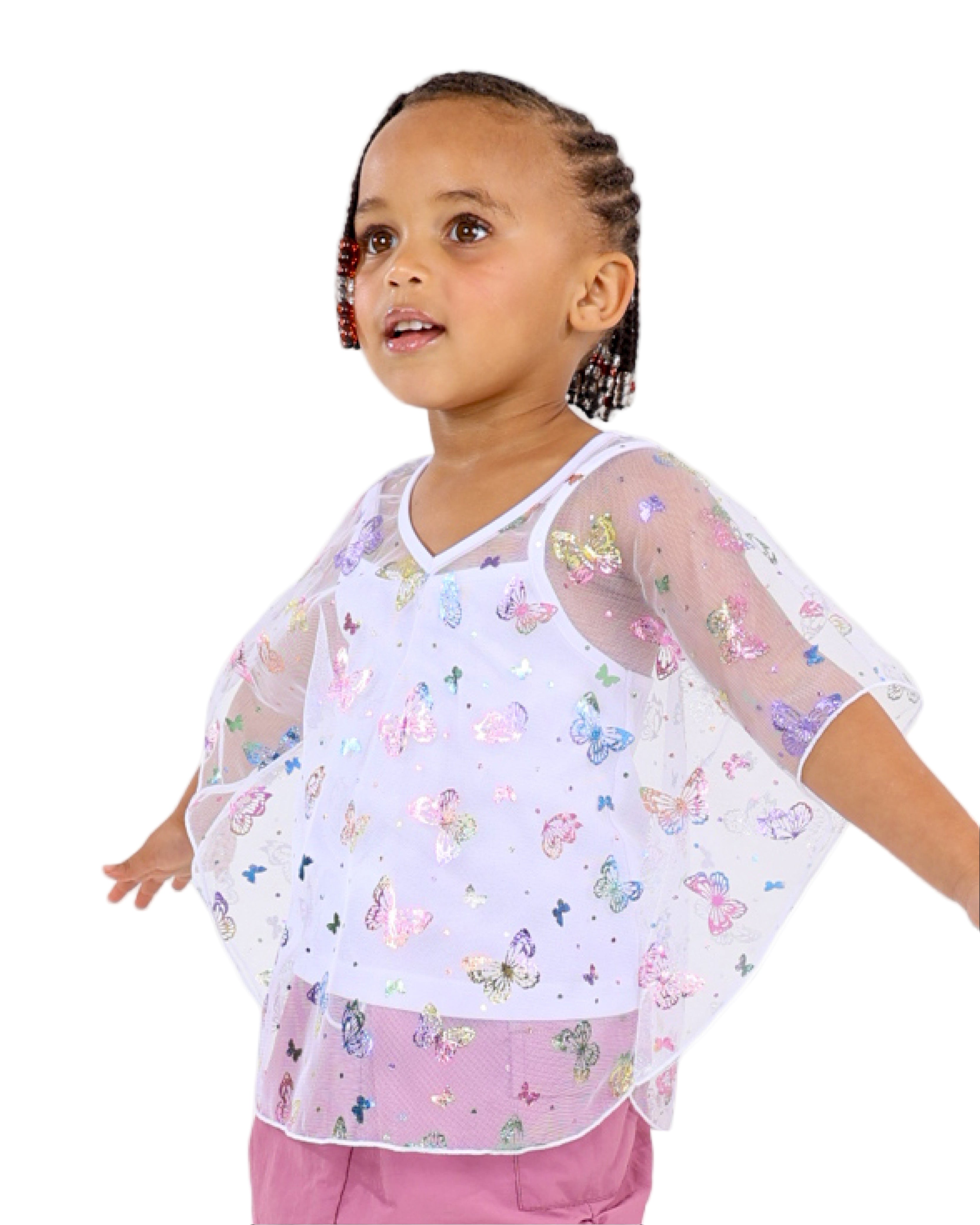 Iridescent Butterfly Print Batwing Blouse