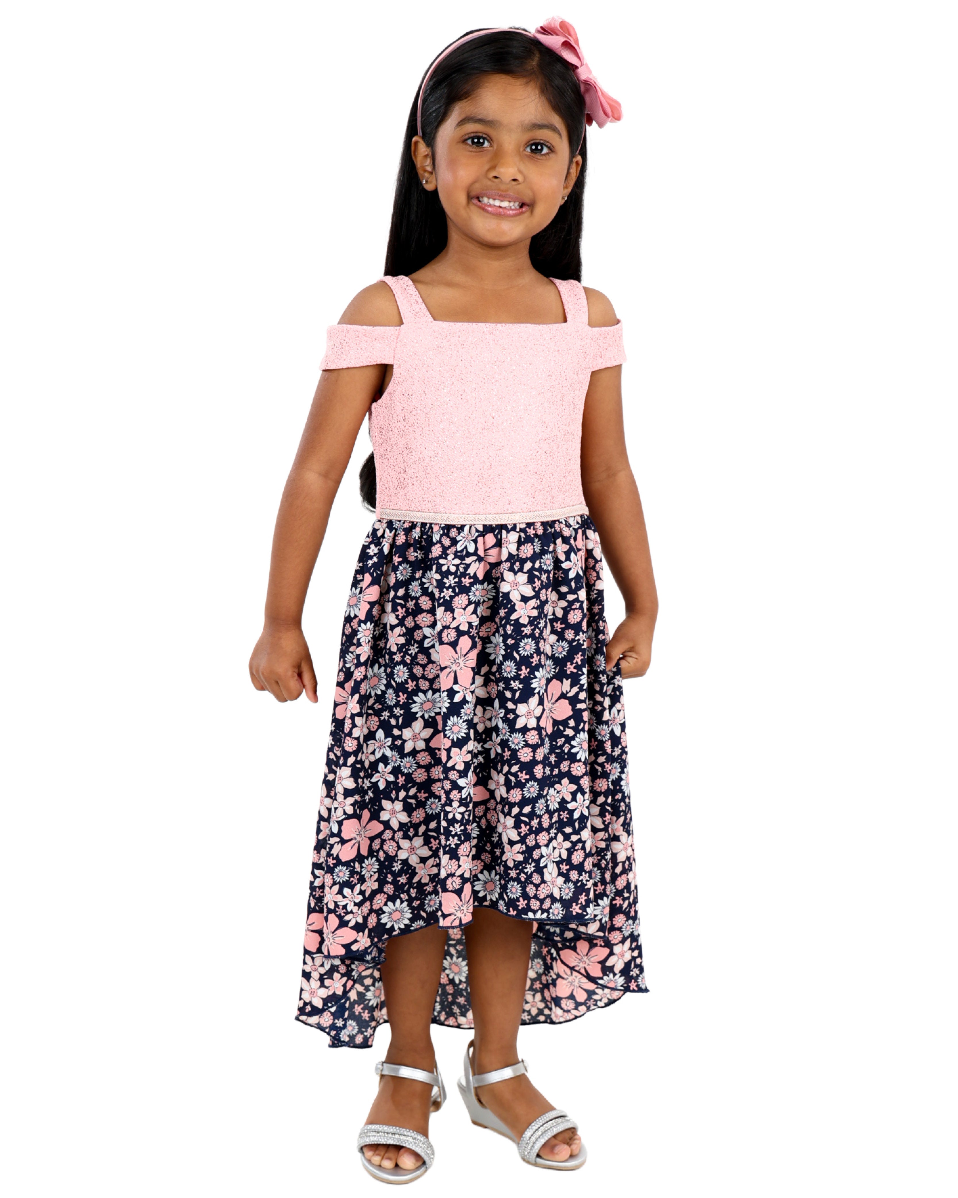 Cold Shoulder Floral Print Combo Party Dress