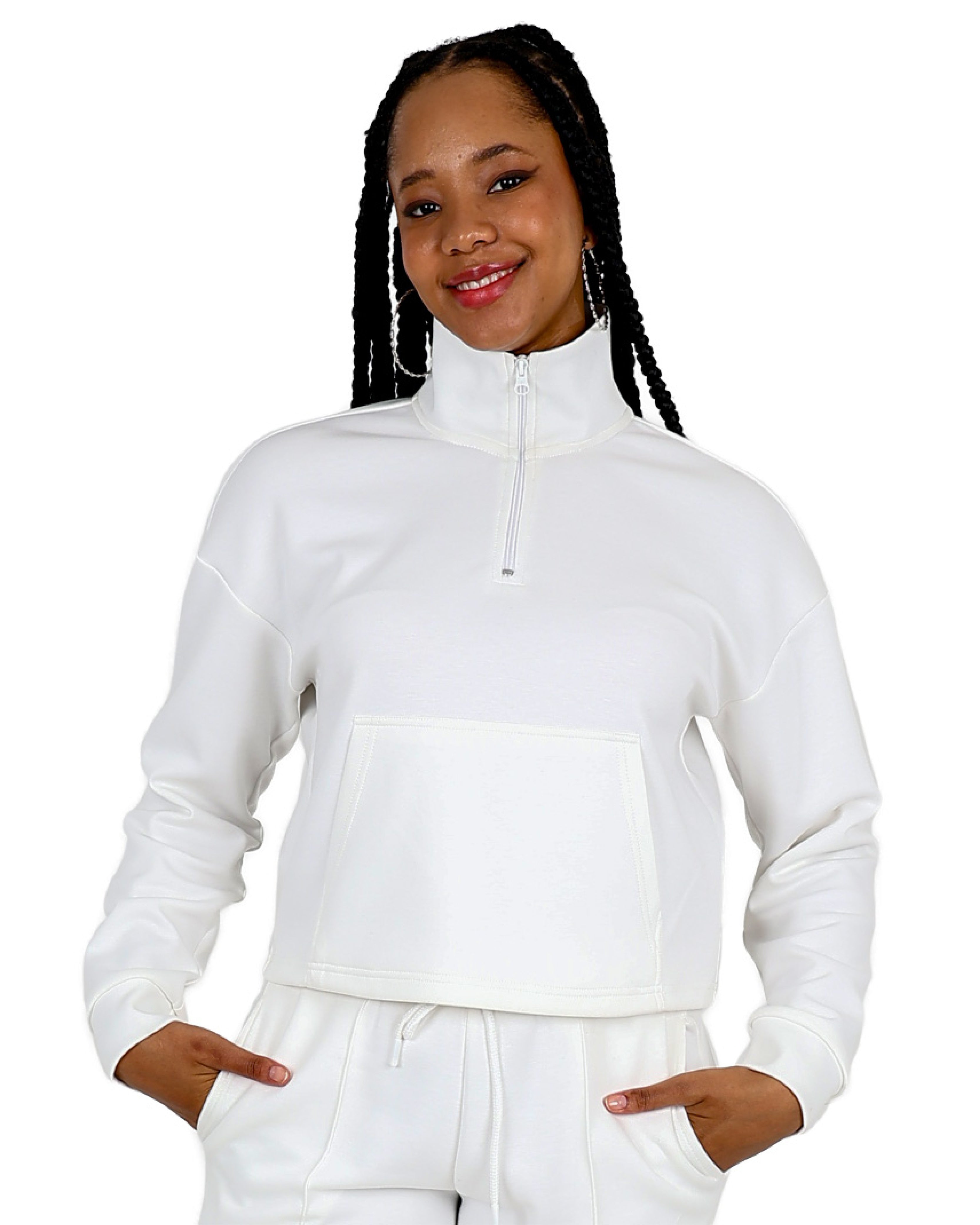 Cream 3/4 Zip Soft Touch Active Top