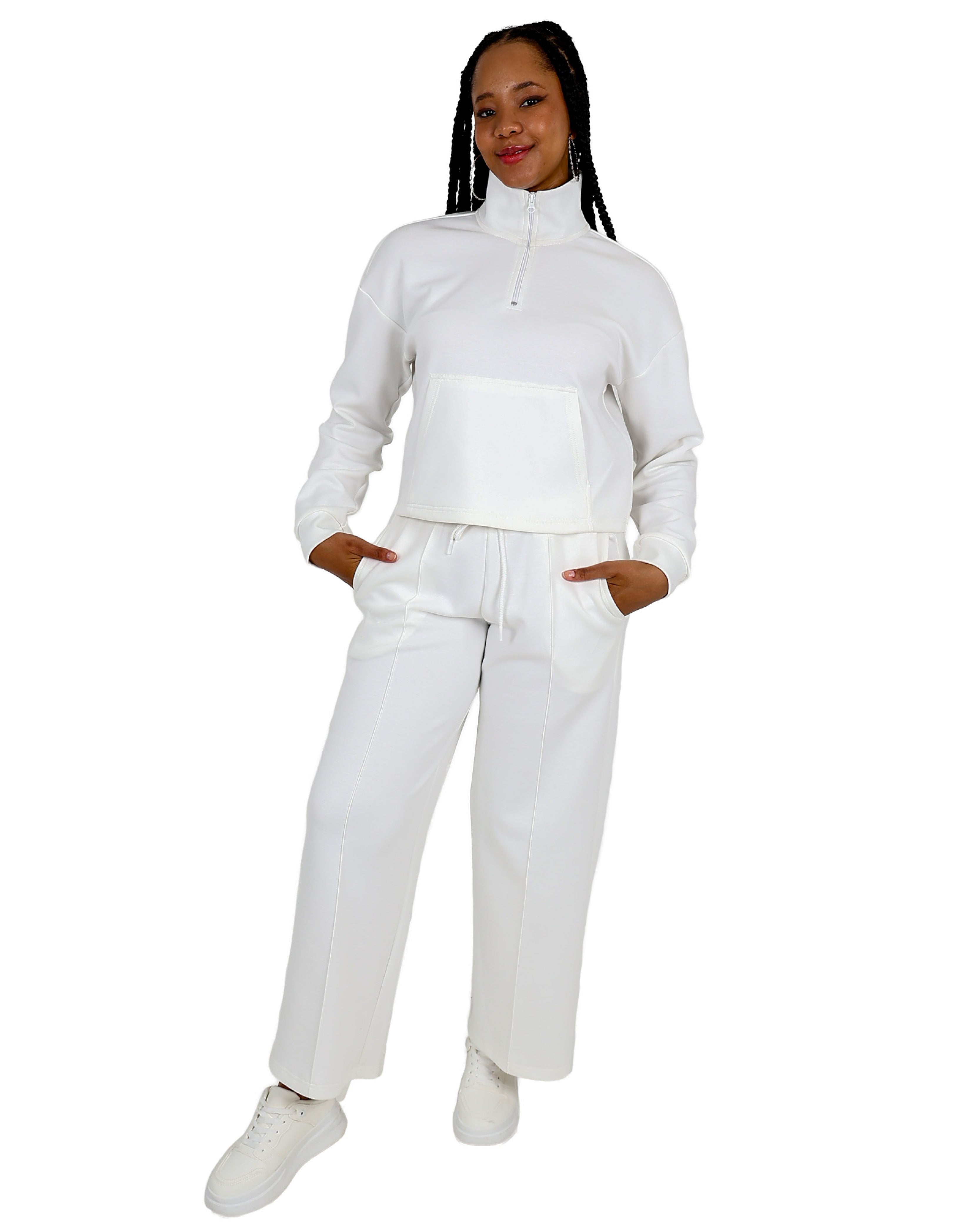 Cream 3/4 Zip Soft Touch Active Top
