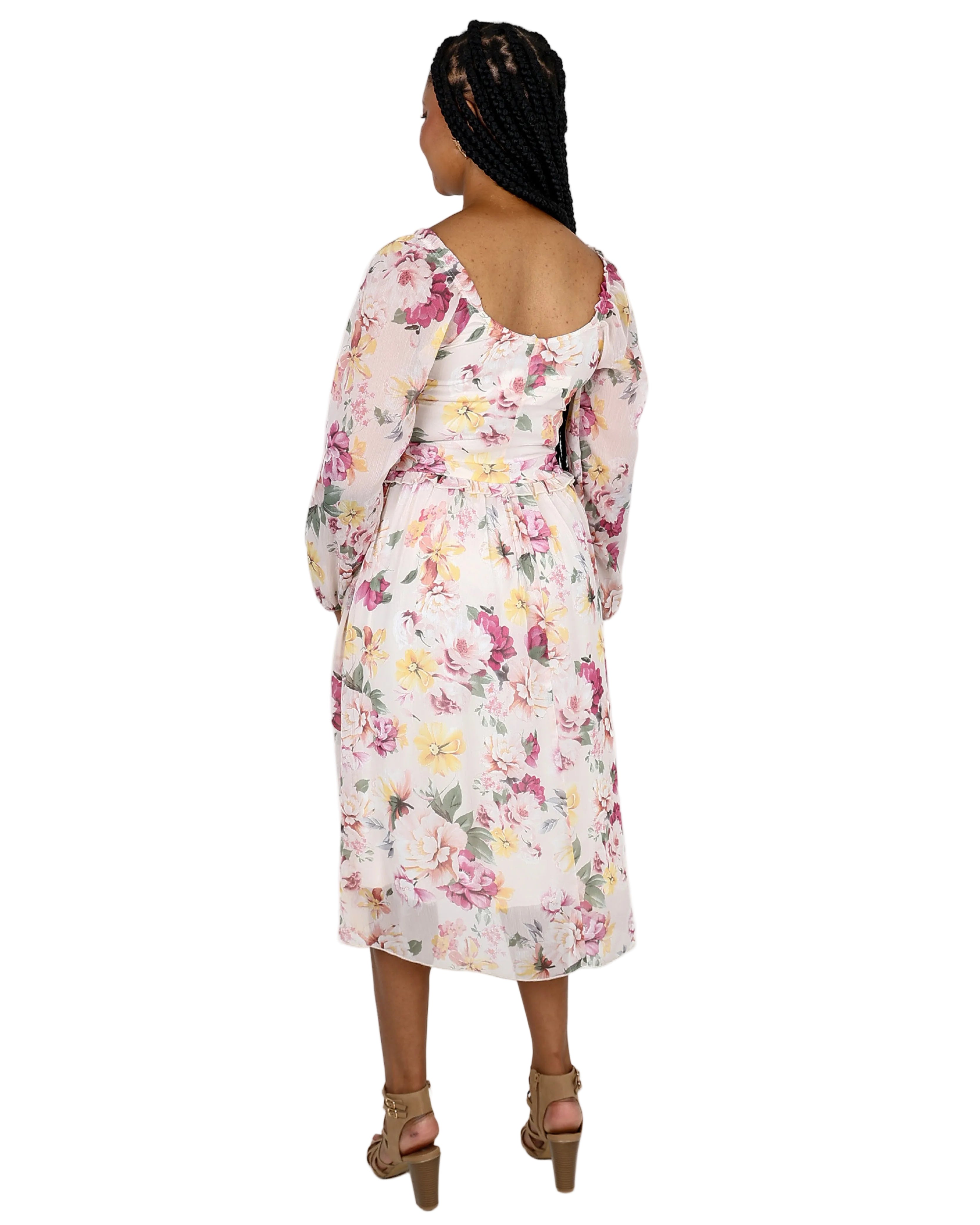 Long Sleeve Ruffle Floral Midi Dress