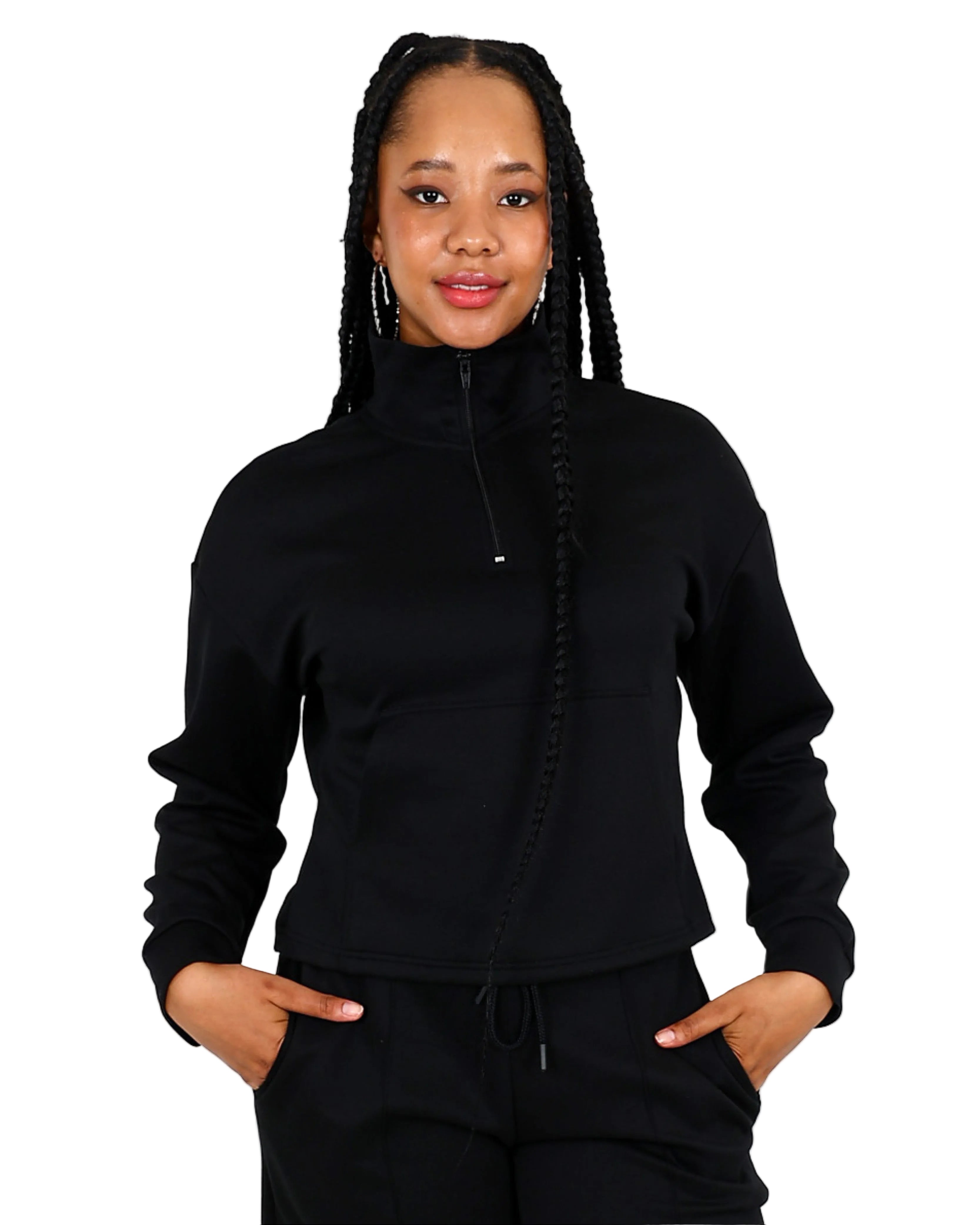Black 3/4 Zip Soft Touch Active Top