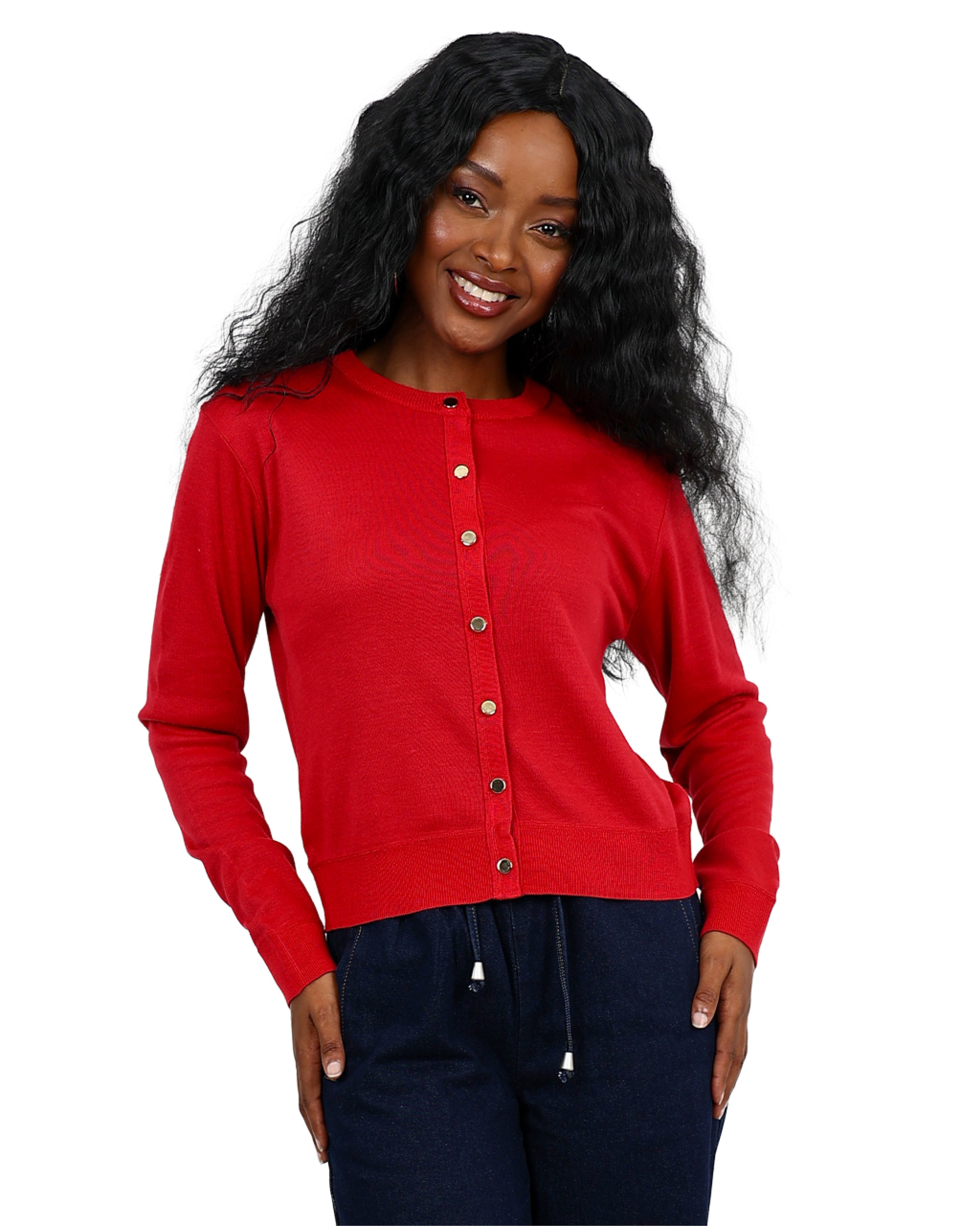Long Sleeve Button Through Red Cardigan
