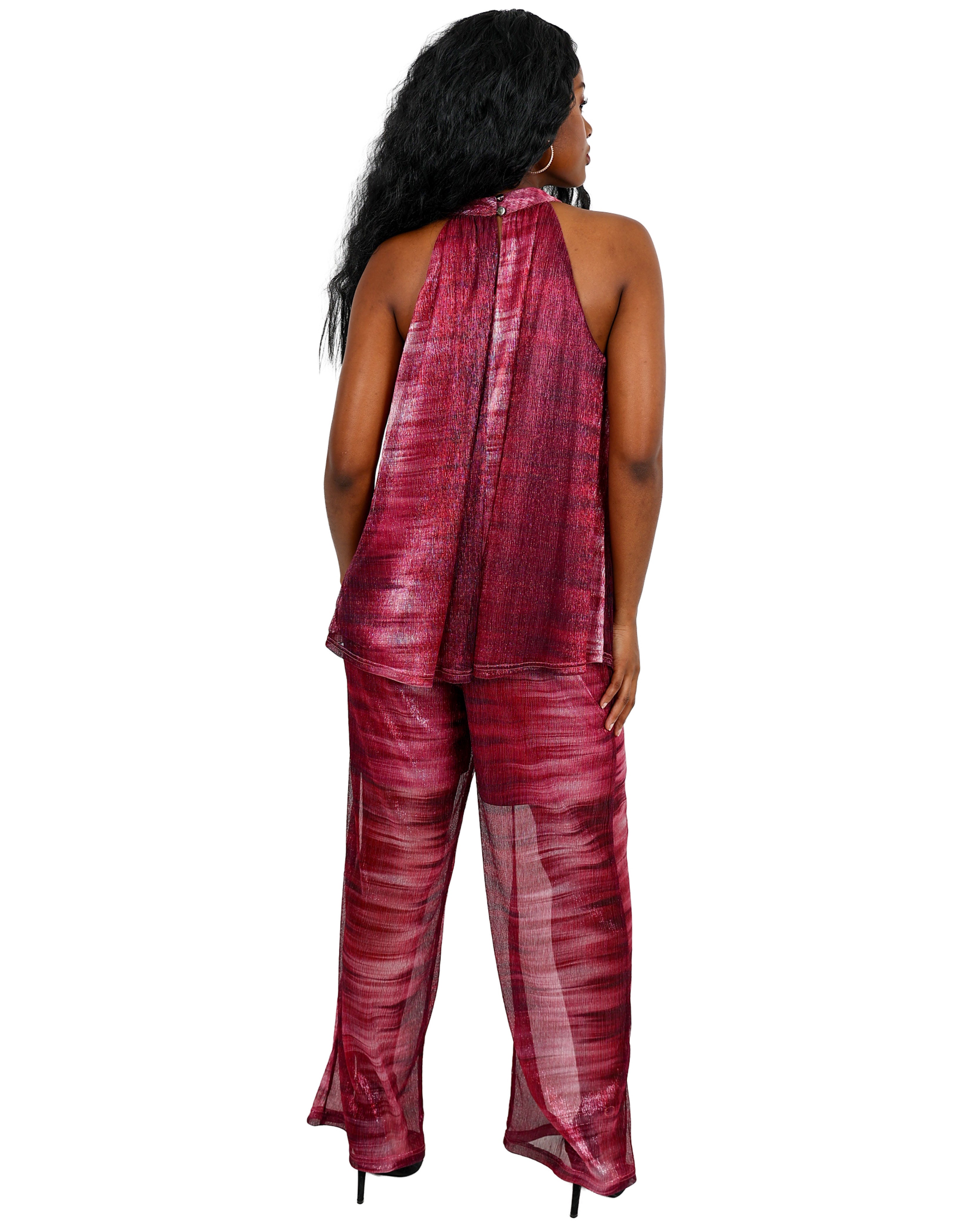 Burgundy Shimmer Shirred Pants
