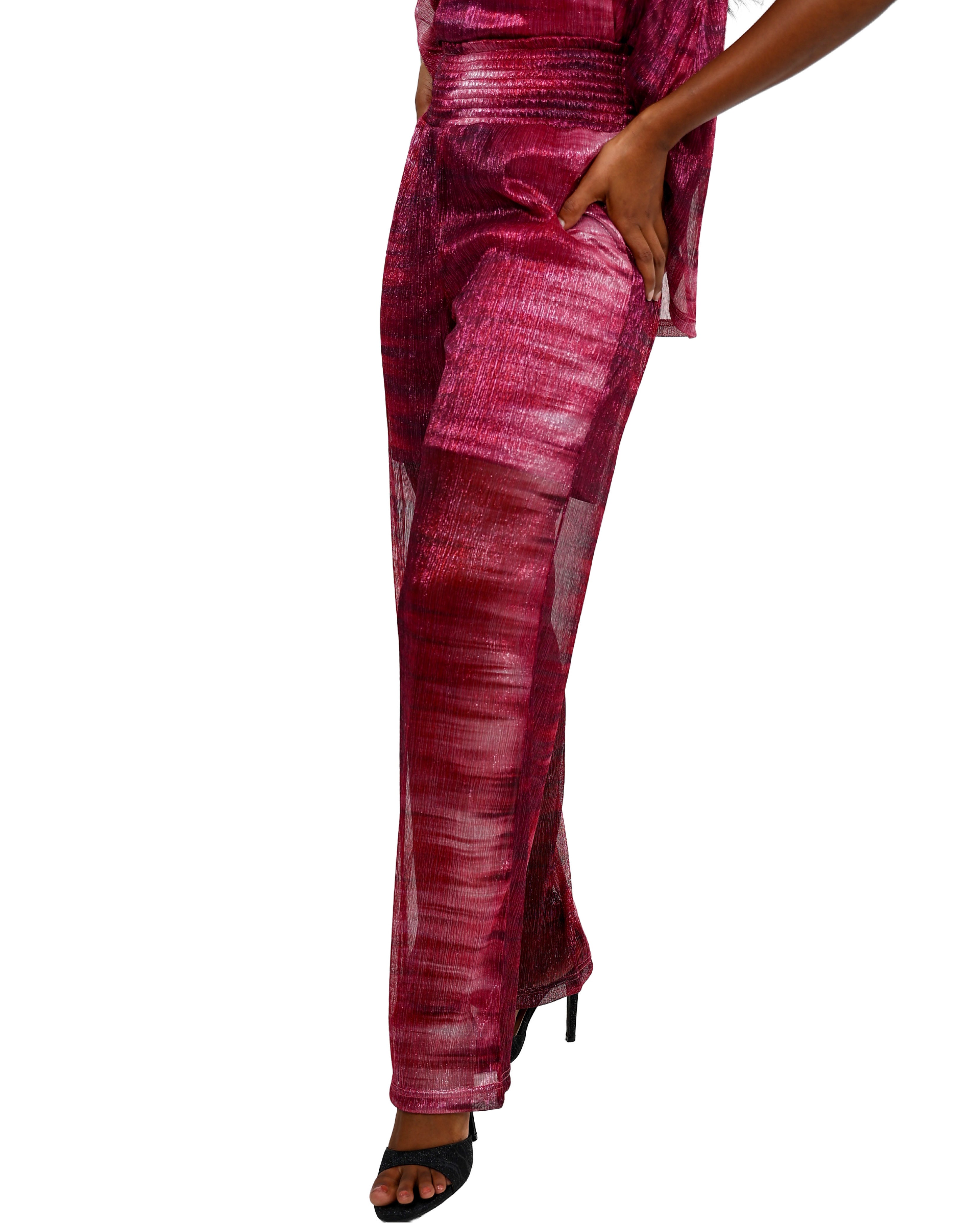 Burgundy Shimmer Shirred Pants