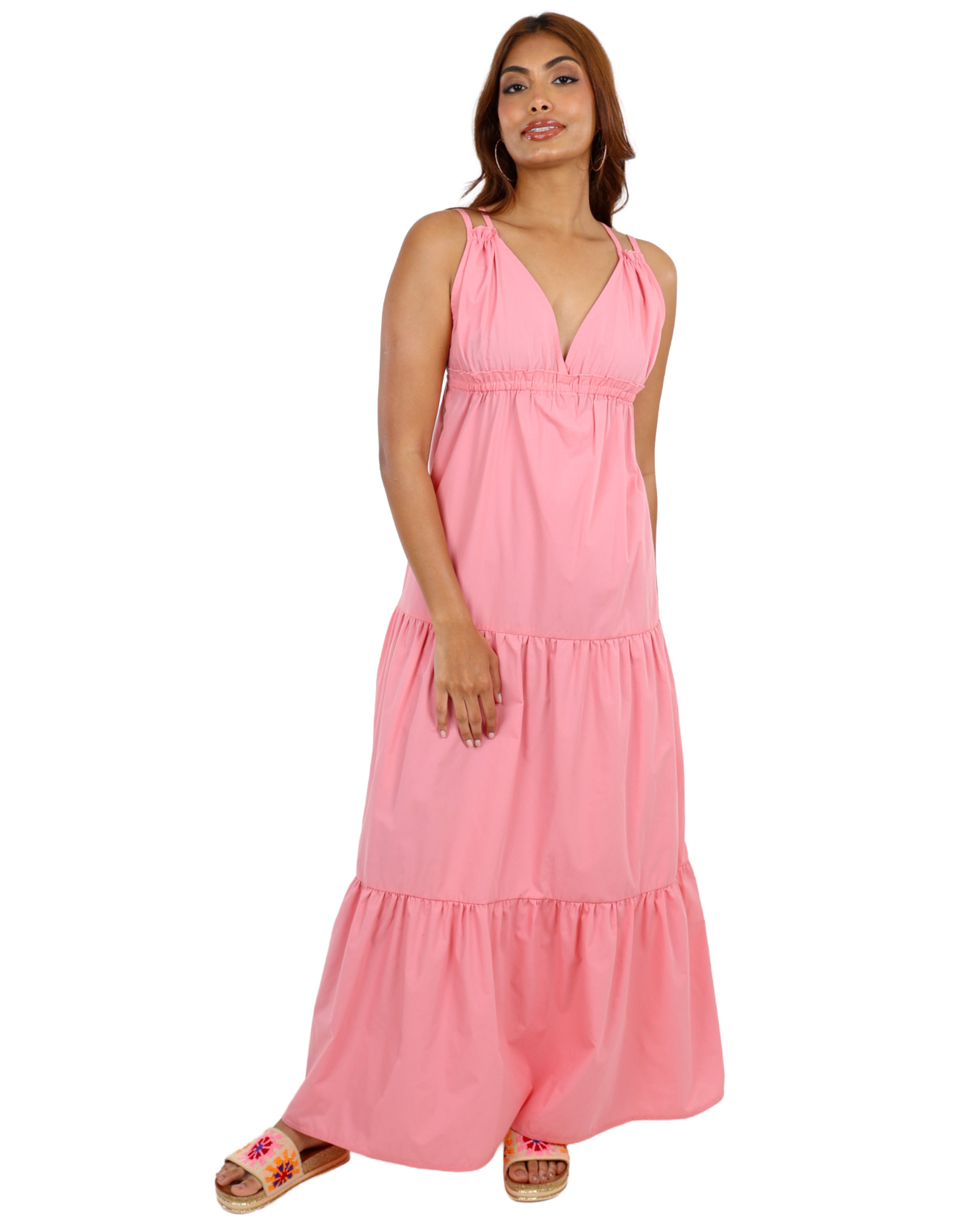 Strappy Poplin Tiered Maxi Dress