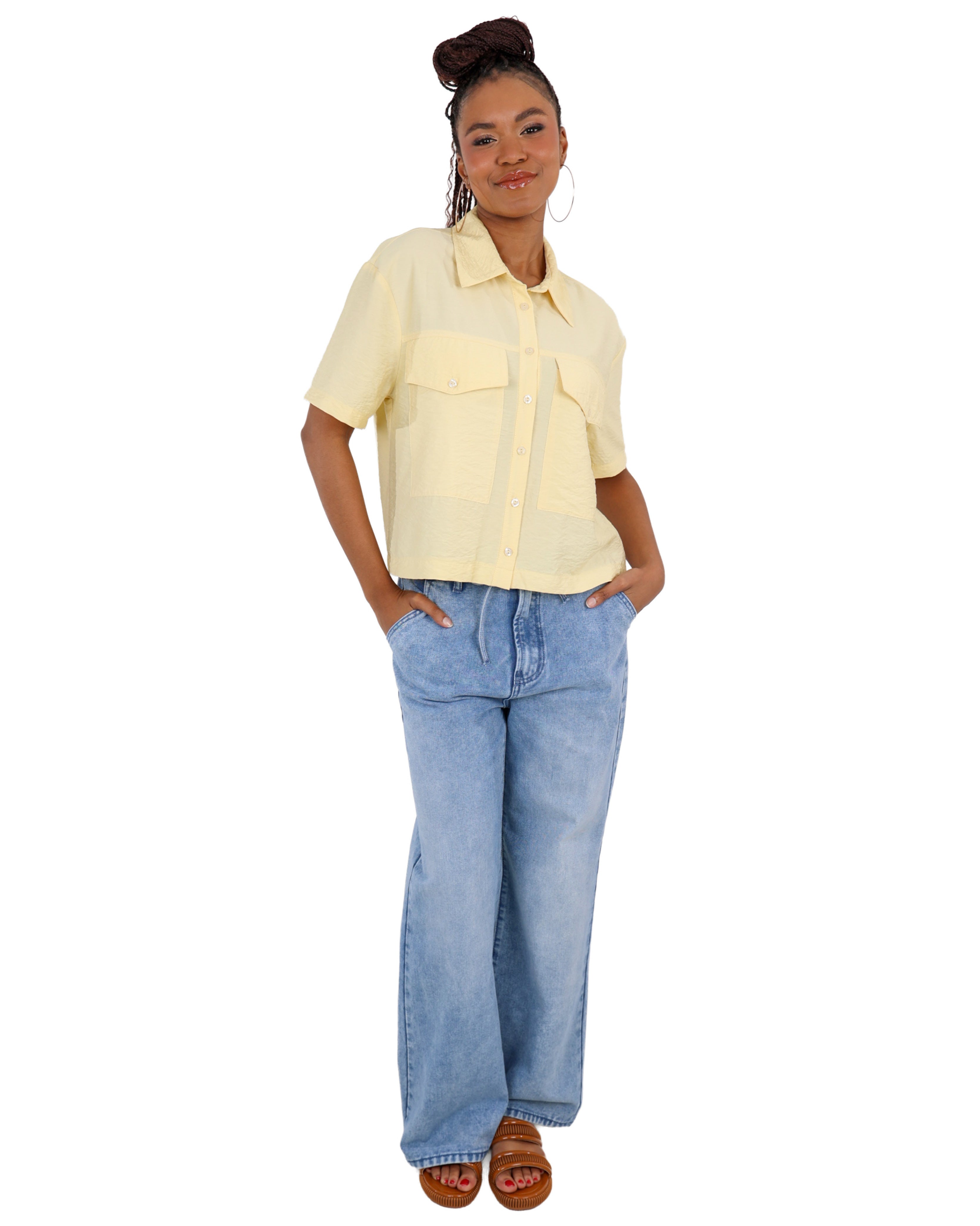 Double Pocket Detail Cropped Shirt