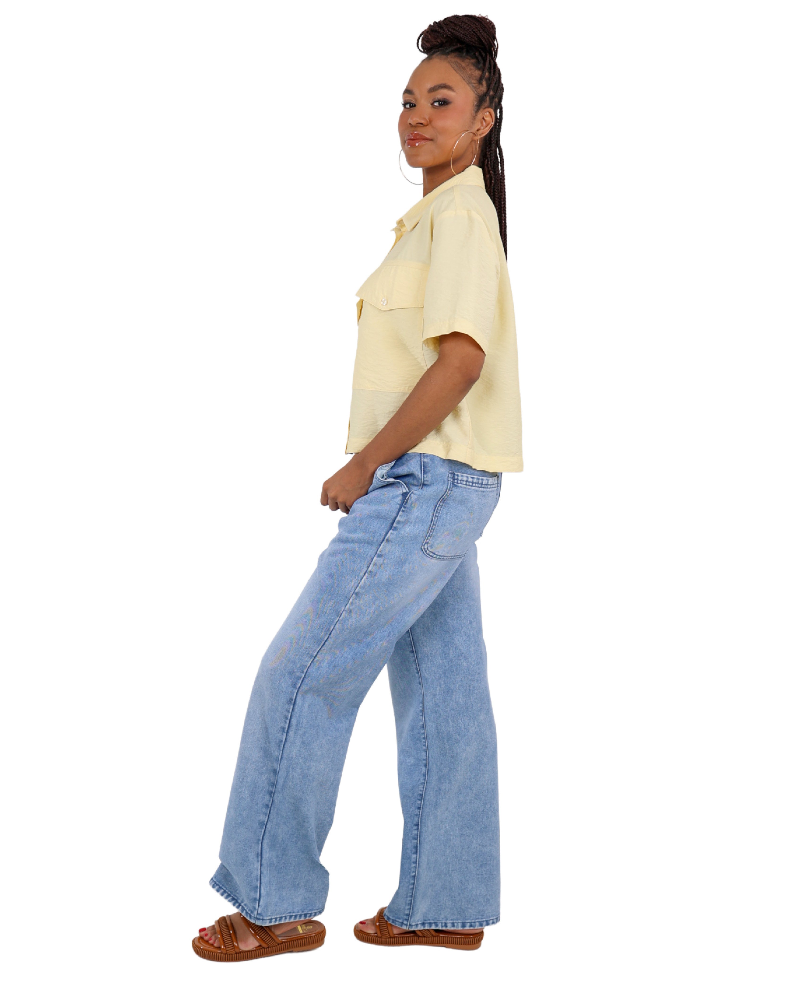 Light Indigo Elasticated Wide Leg Denim Jeans