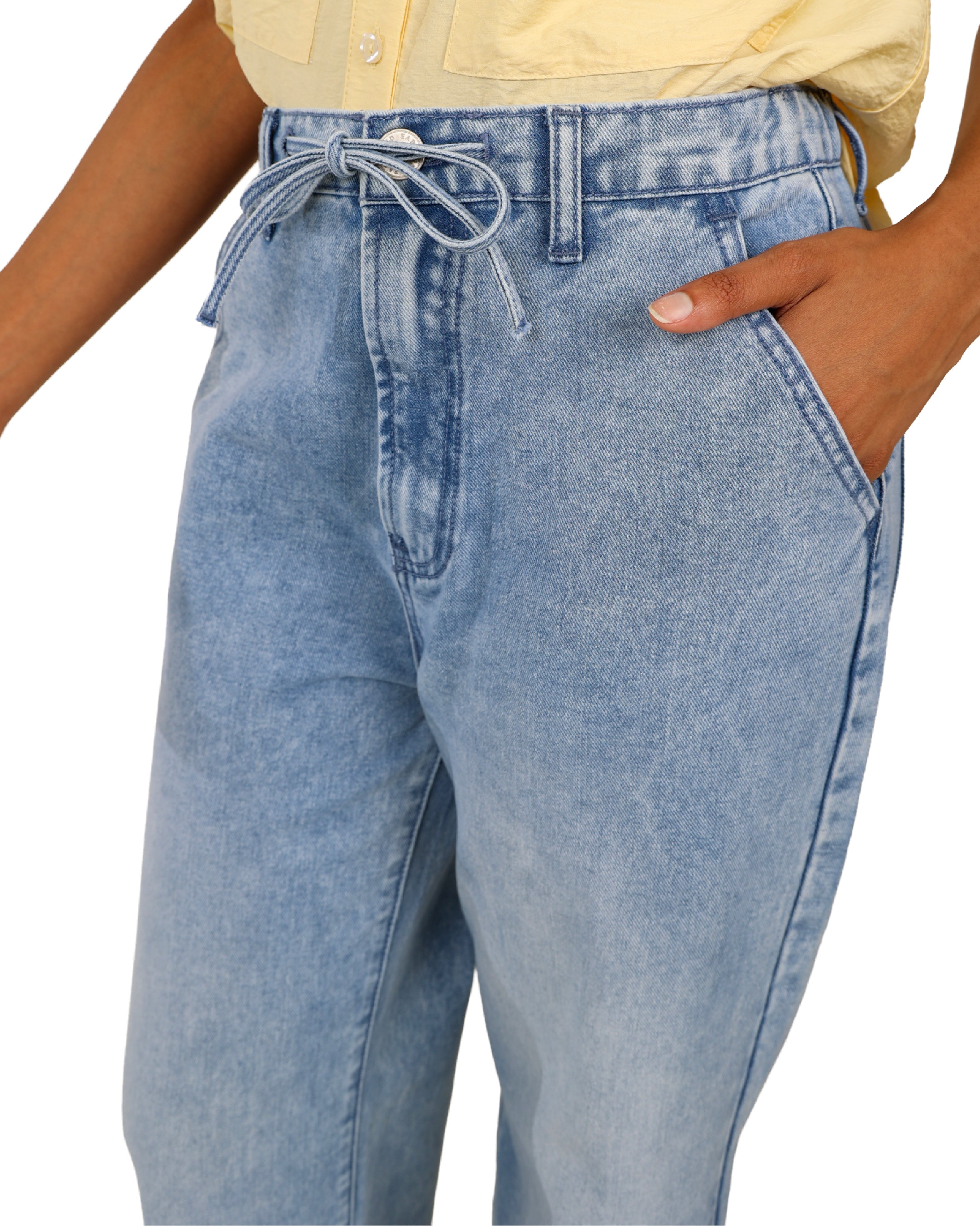 Light Indigo Elasticated Wide Leg Denim Jeans