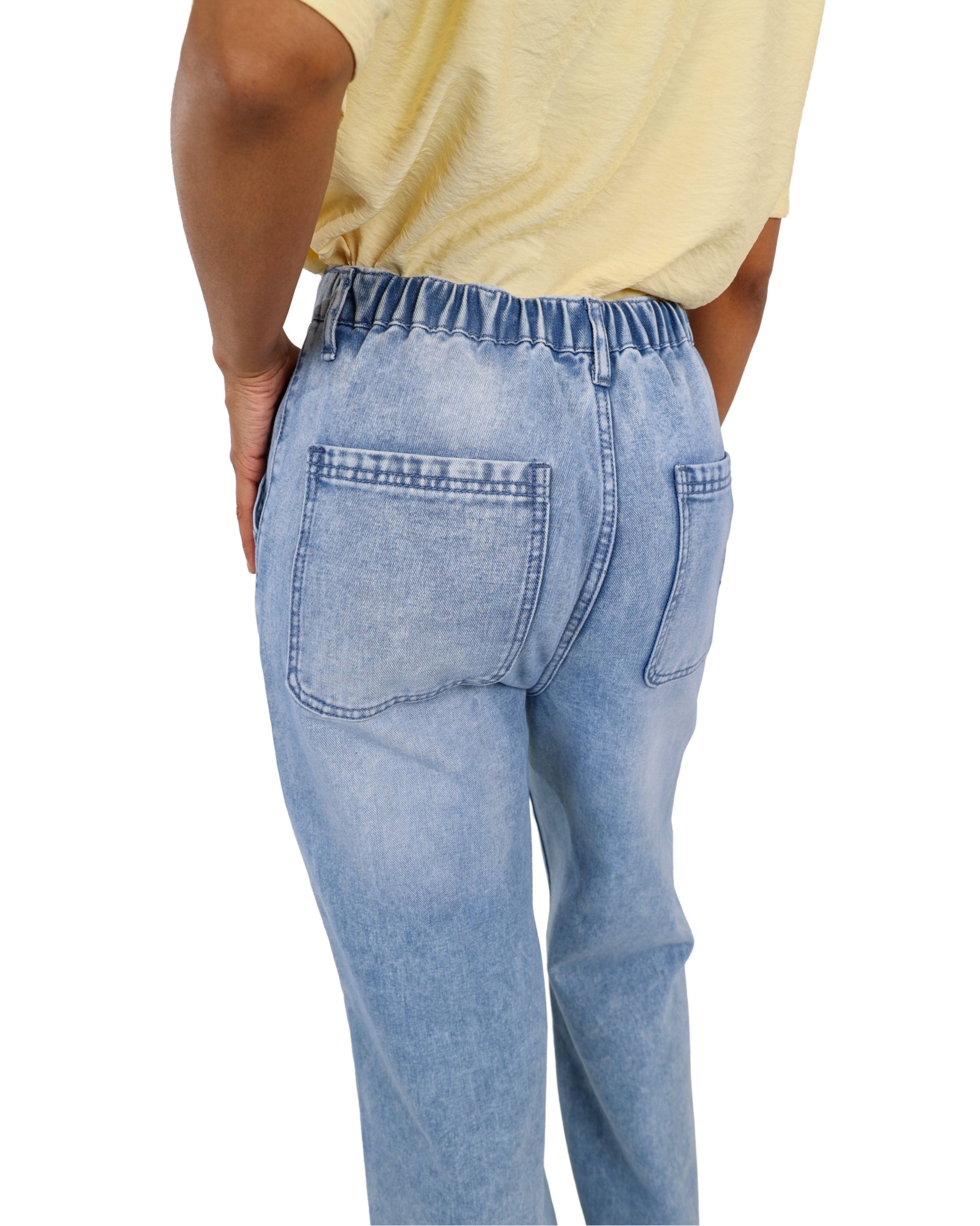 Light Indigo Elasticated Wide Leg Denim Jeans