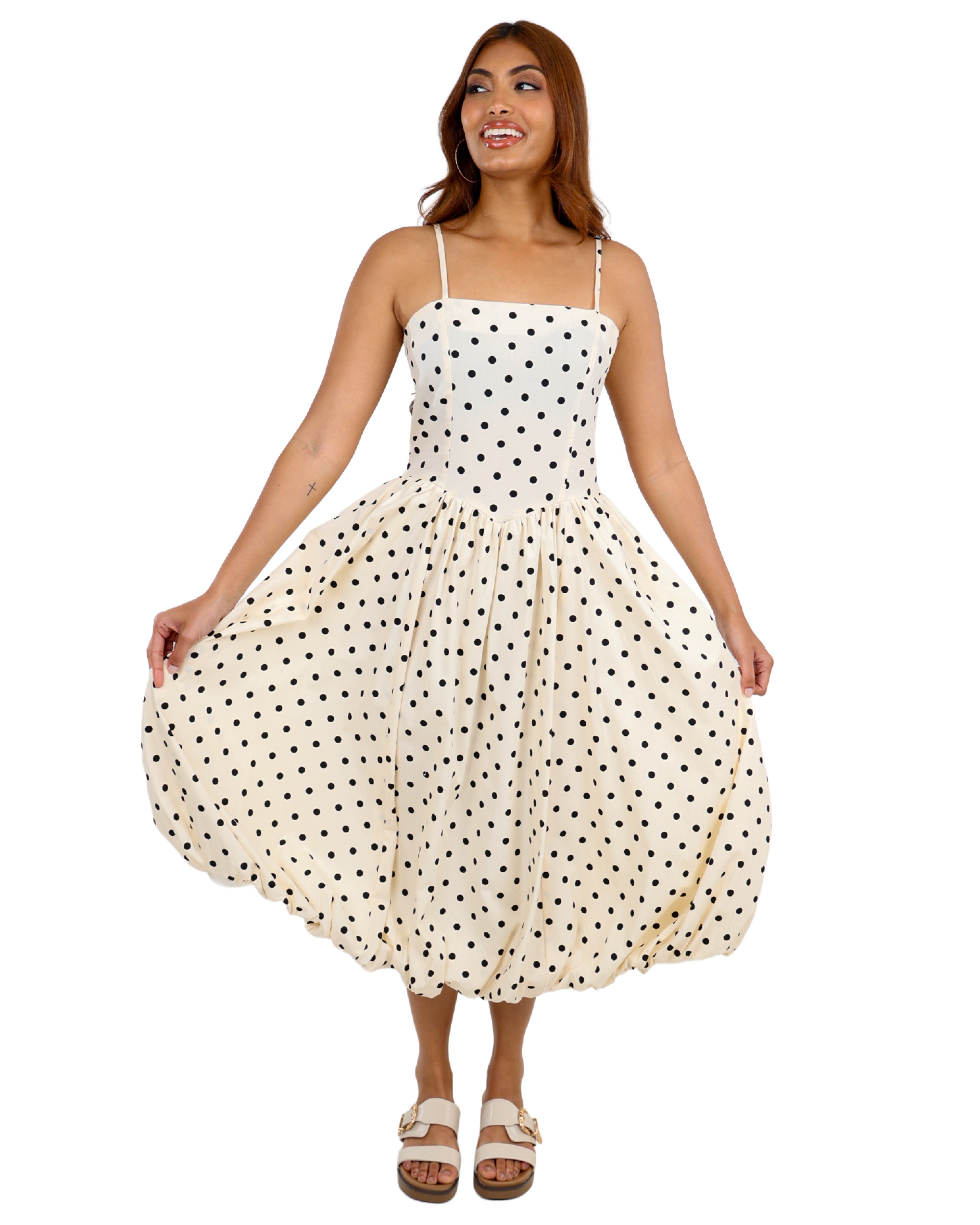 Strappy Polka Dot Bubble Hem Maxi Dress