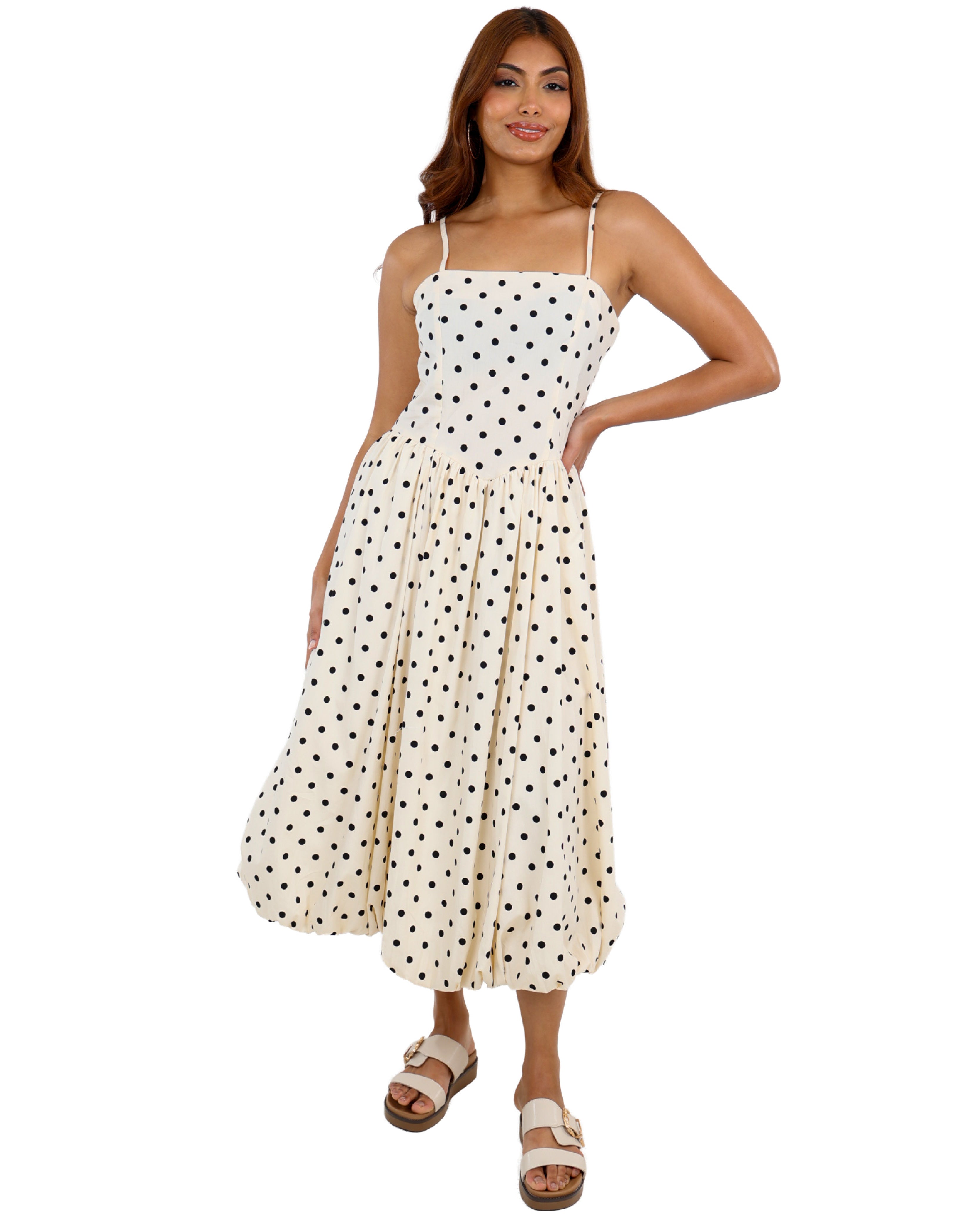 Strappy Polka Dot Bubble Hem Maxi Dress