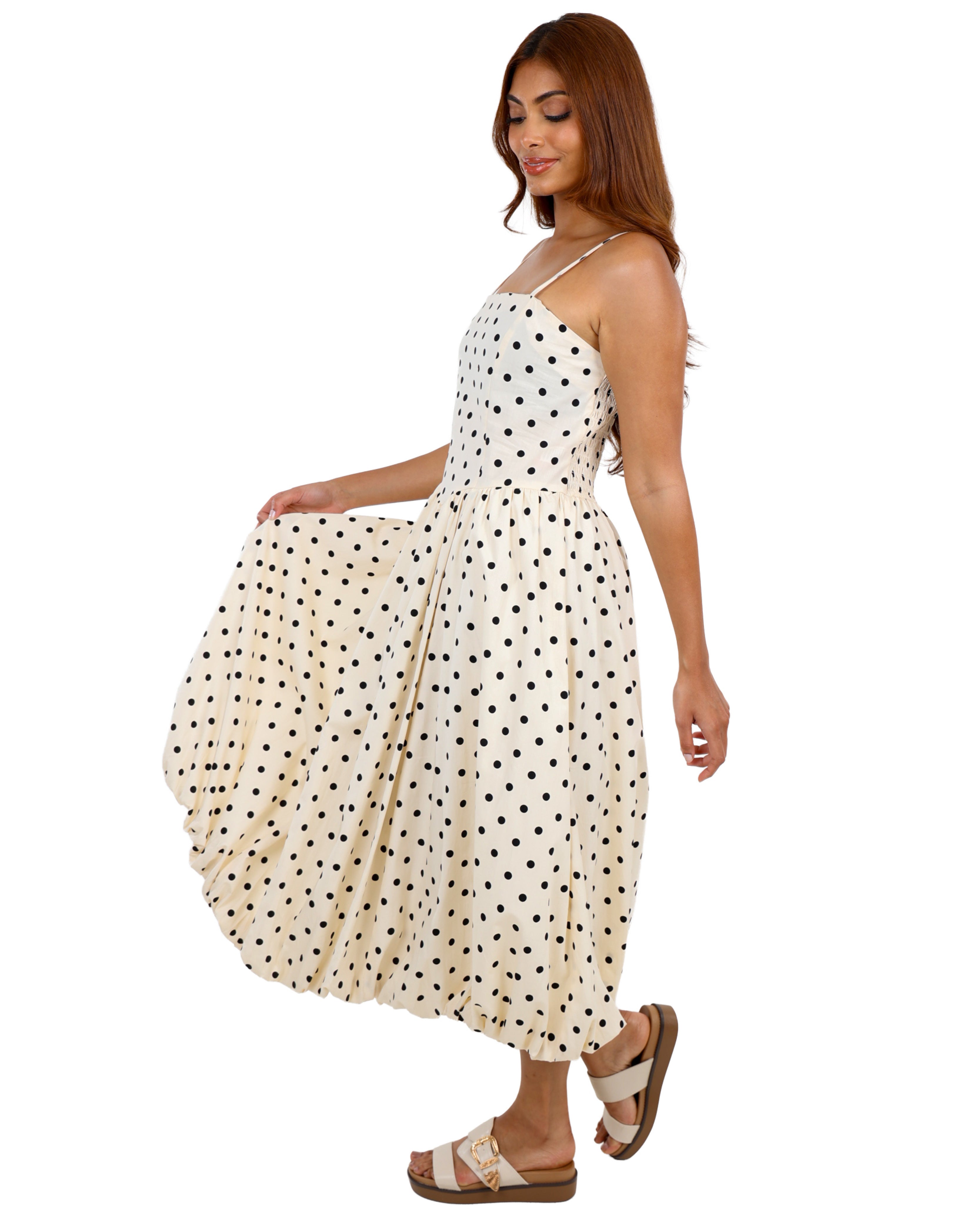 Strappy Polka Dot Bubble Hem Maxi Dress