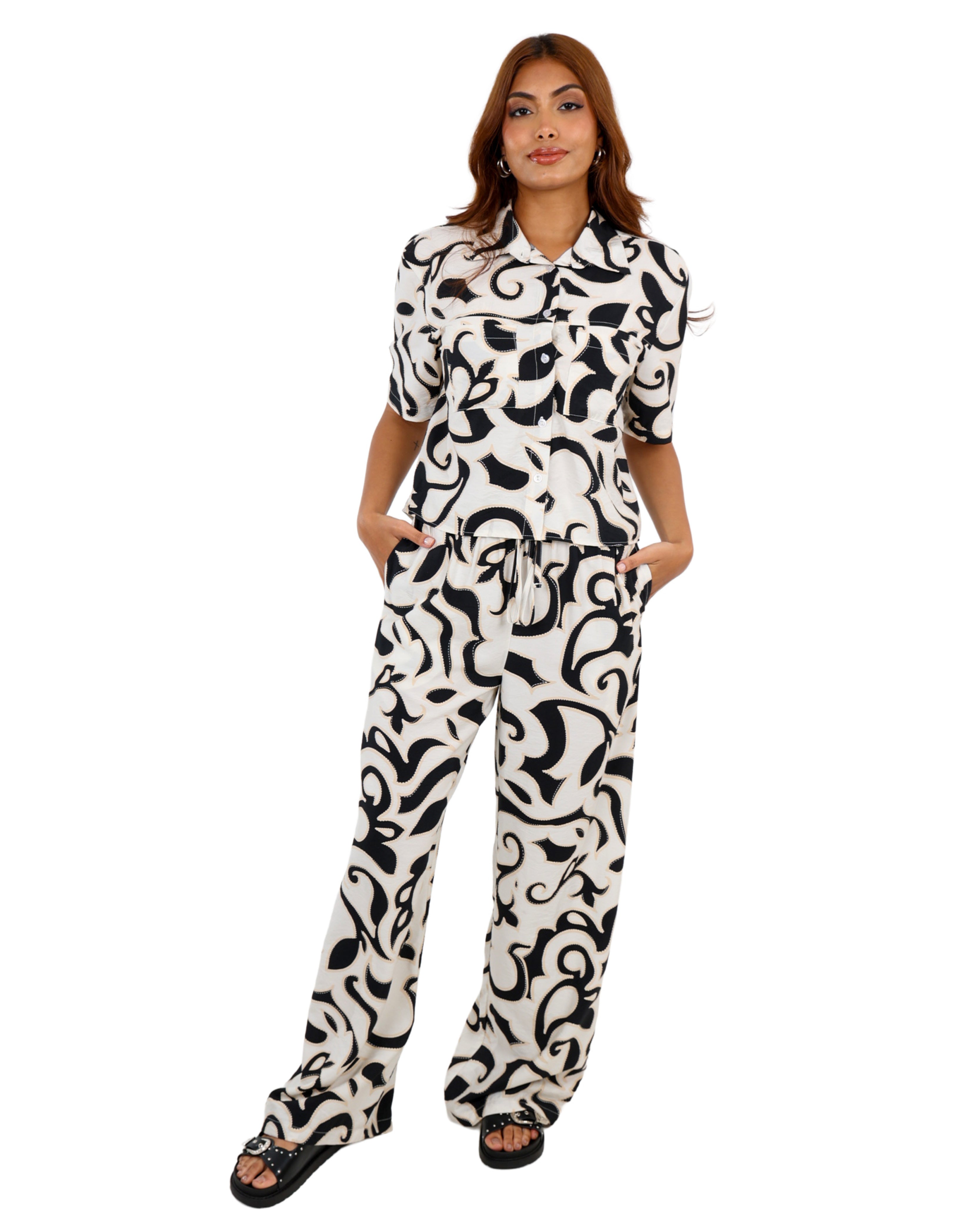 Monochrome Print Pull On Pants