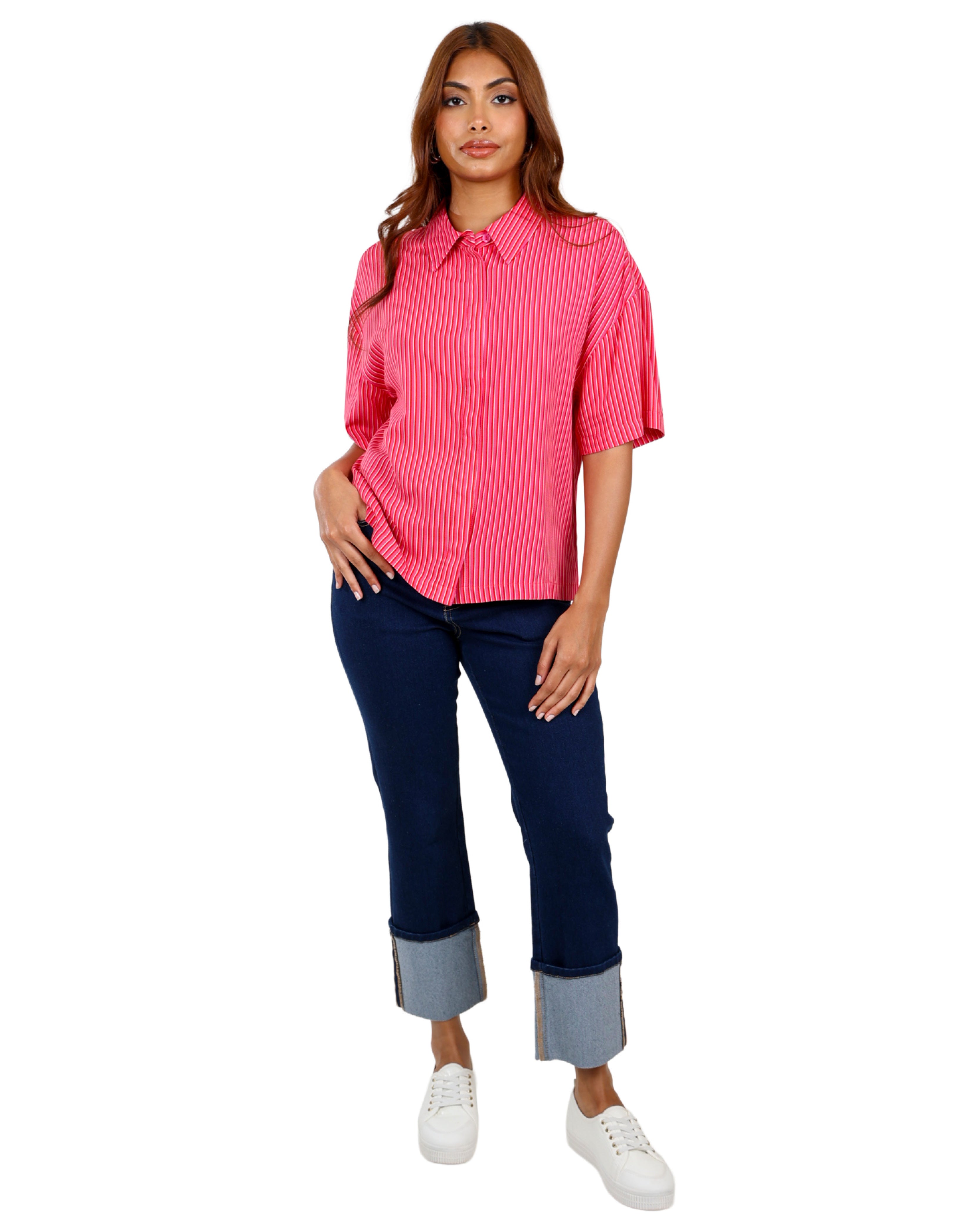 Slouchy Short Sleeve Striped Shirt