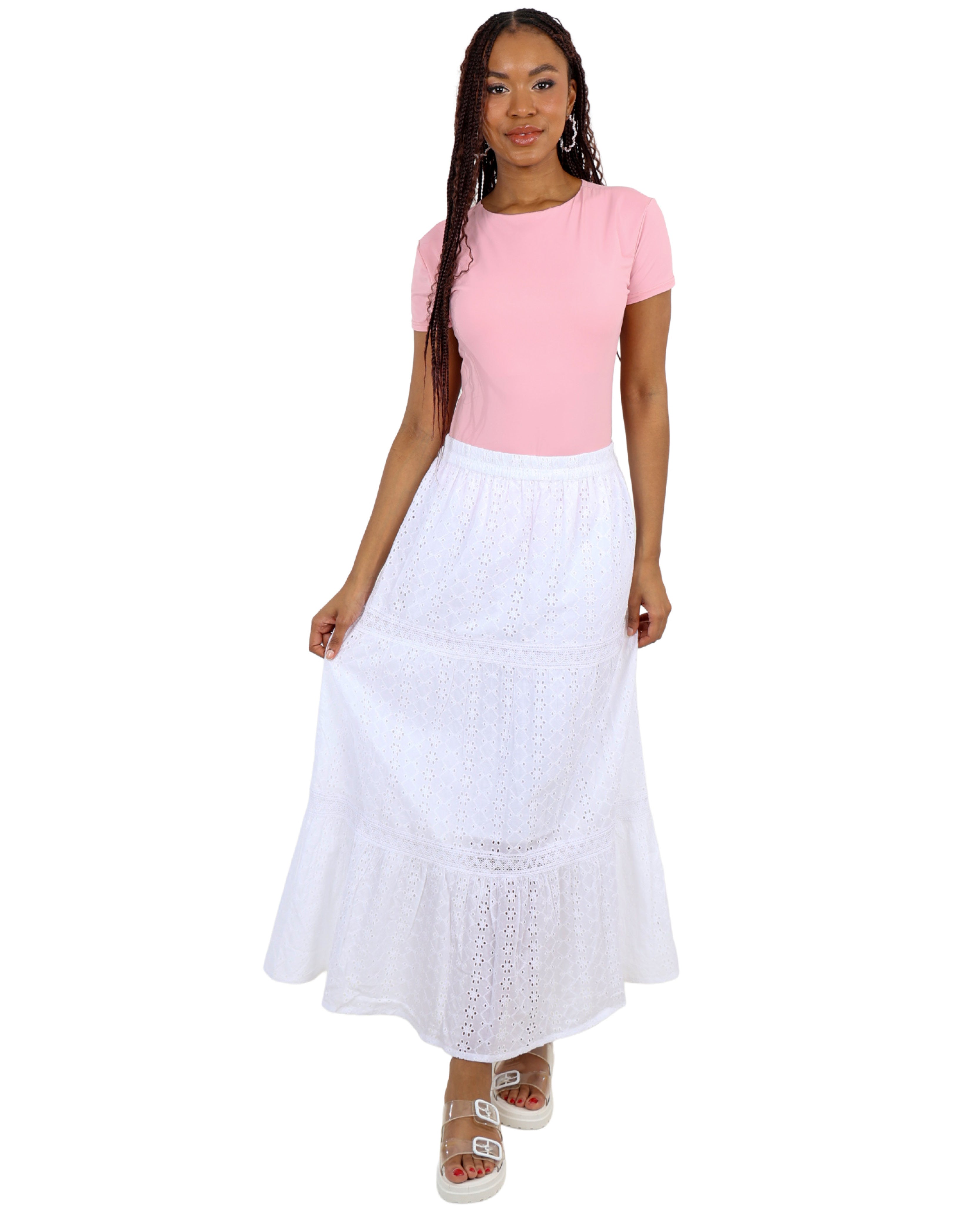 Embroidered Tiered Maxi Skirt