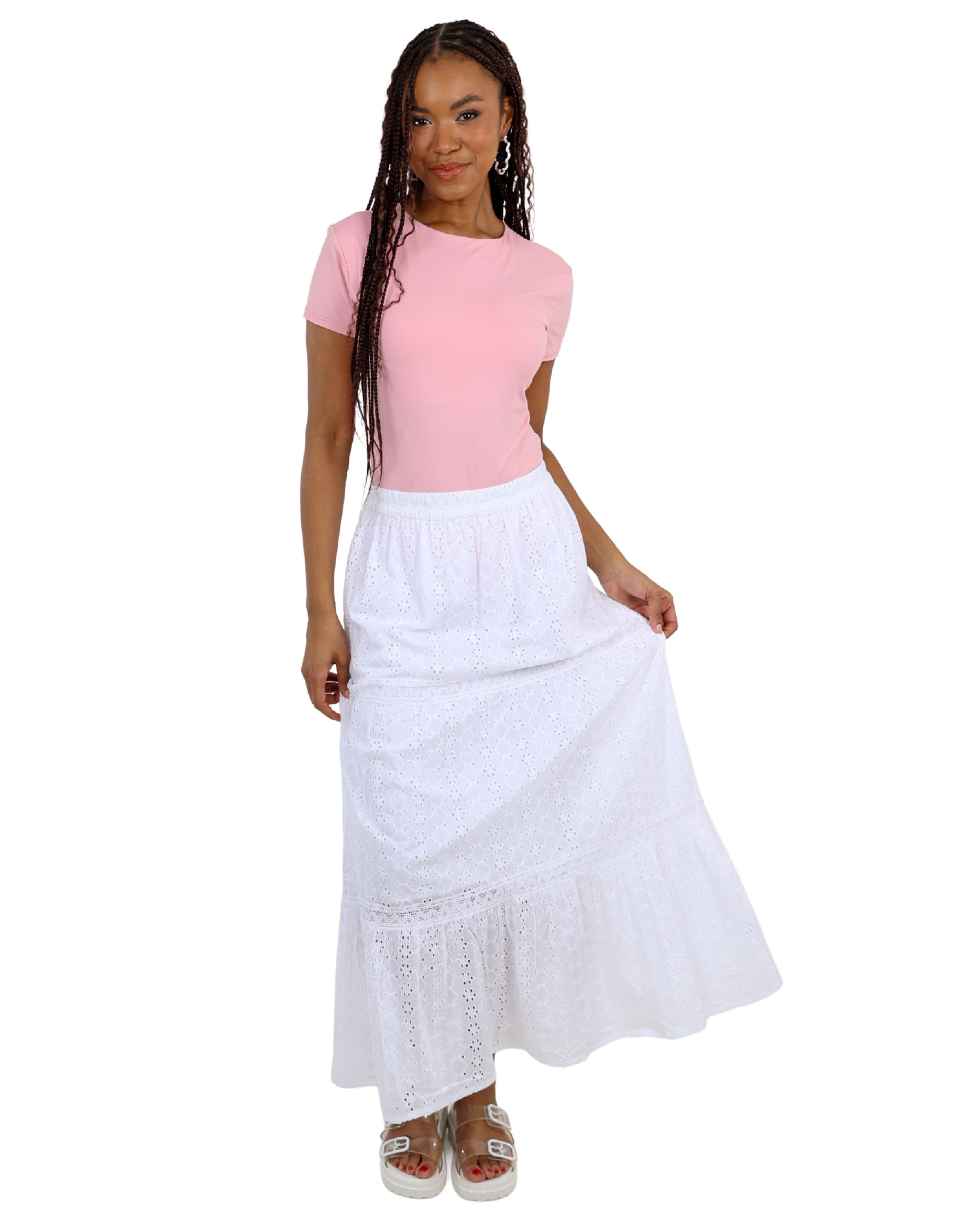 Embroidered Tiered Maxi Skirt