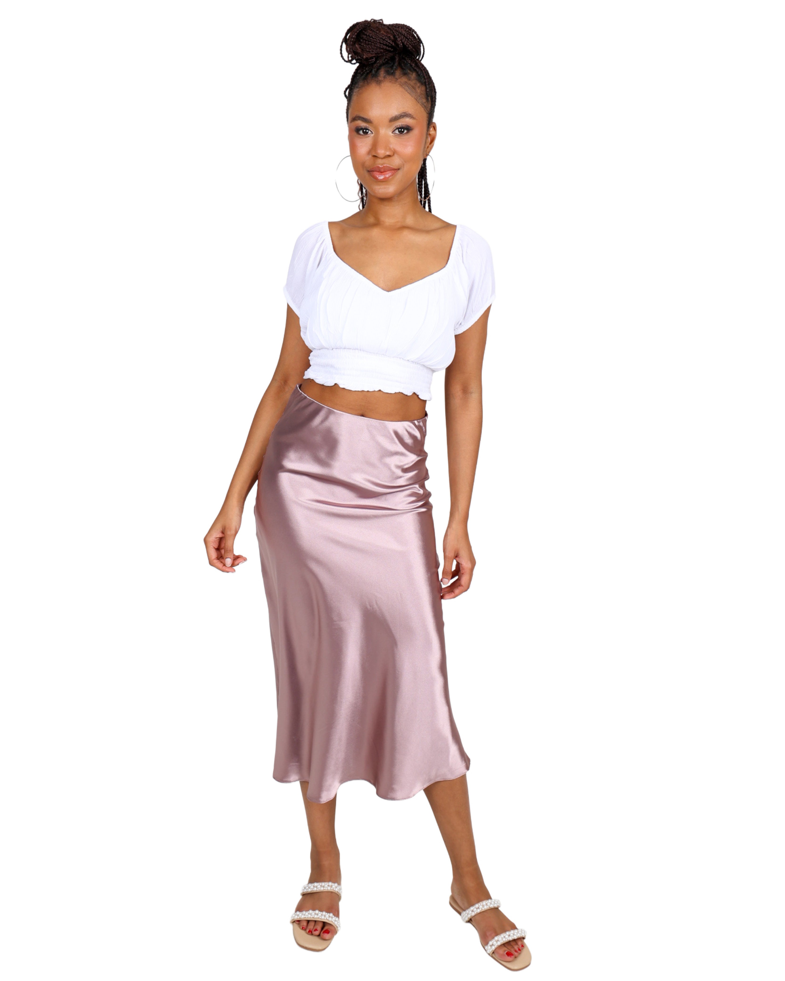 Bias Cut Satin Midi Skirt