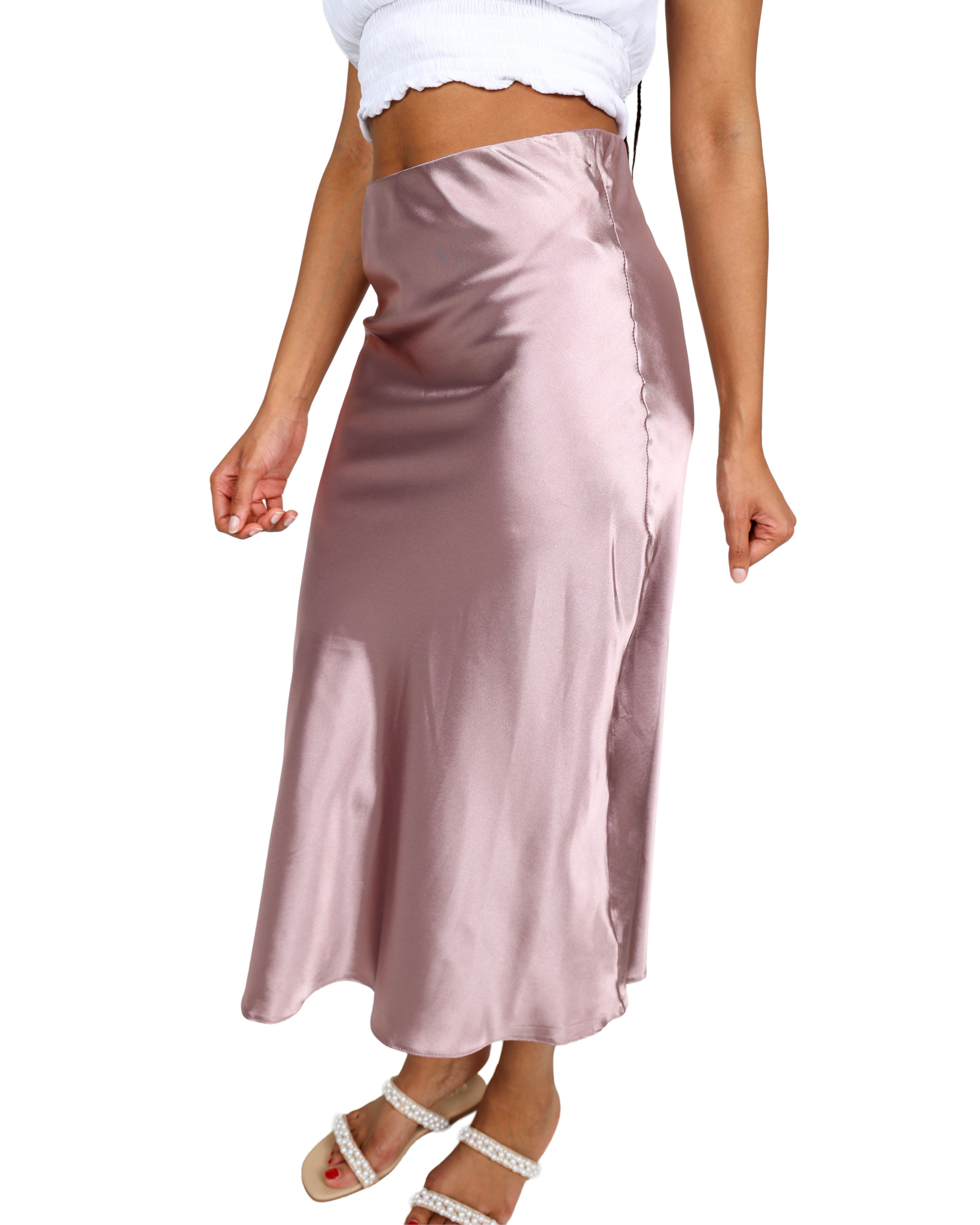 Bias Cut Satin Midi Skirt