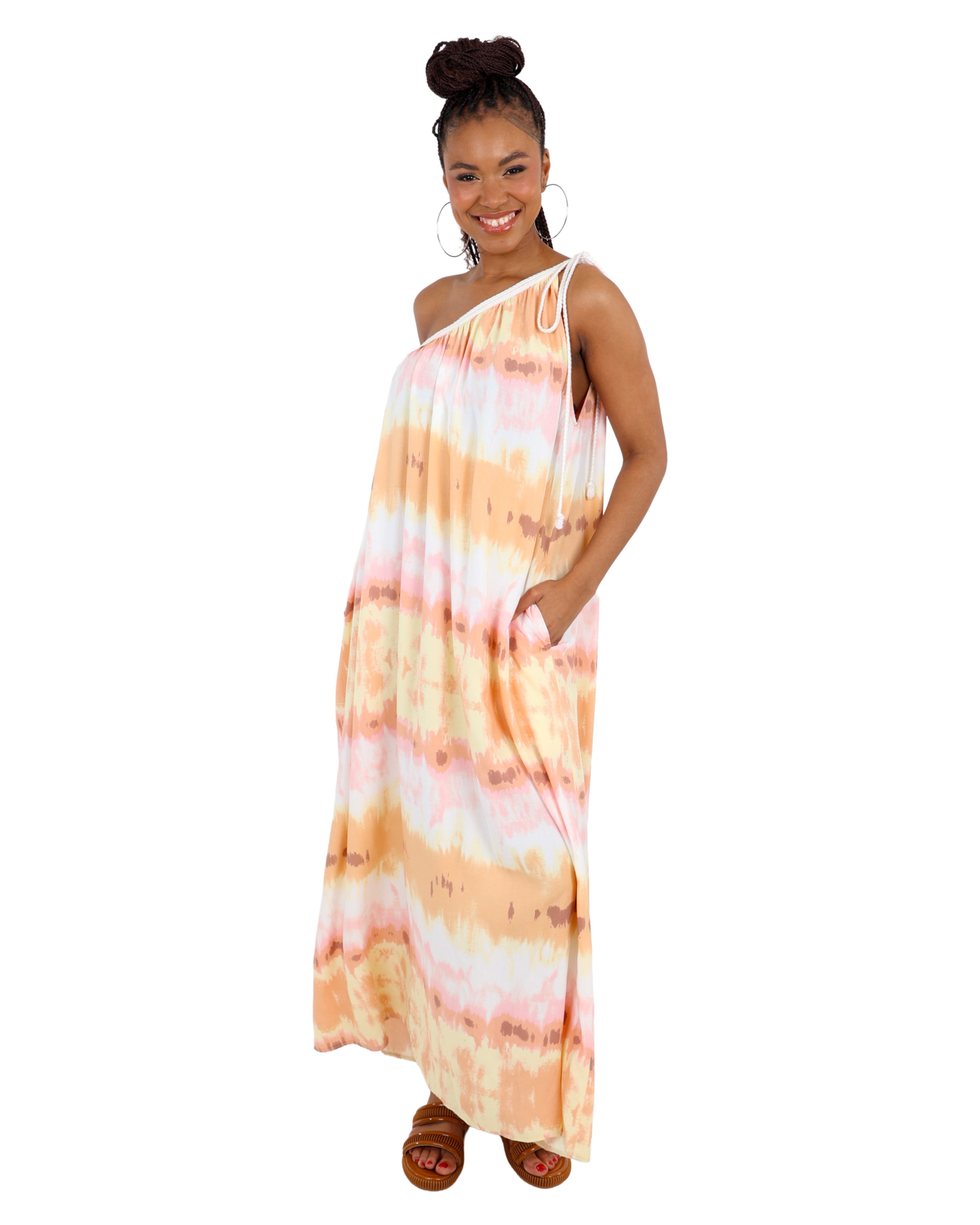 Tie Dye Rope Detail Kaftan Dress