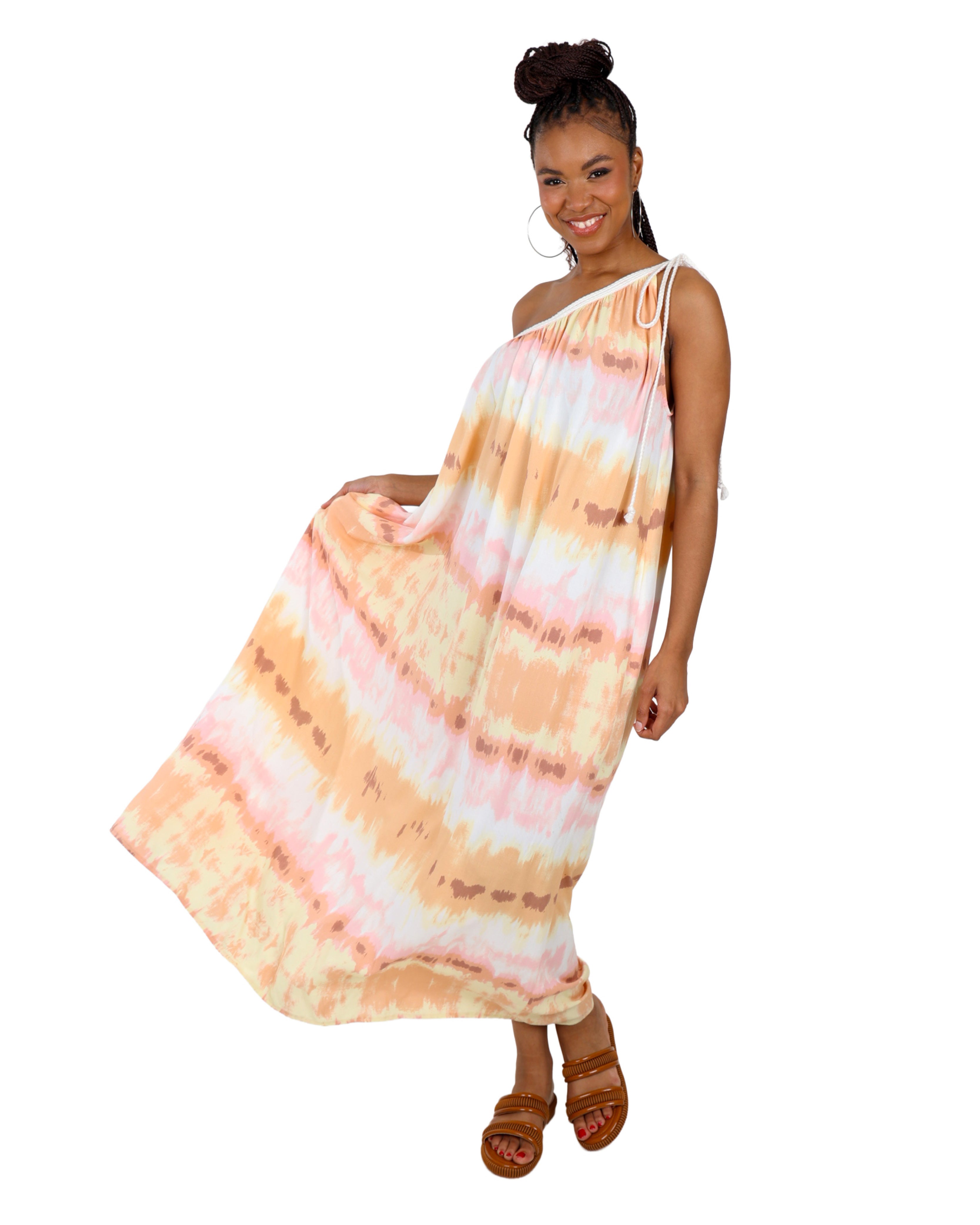 Tie Dye Rope Detail Kaftan Dress
