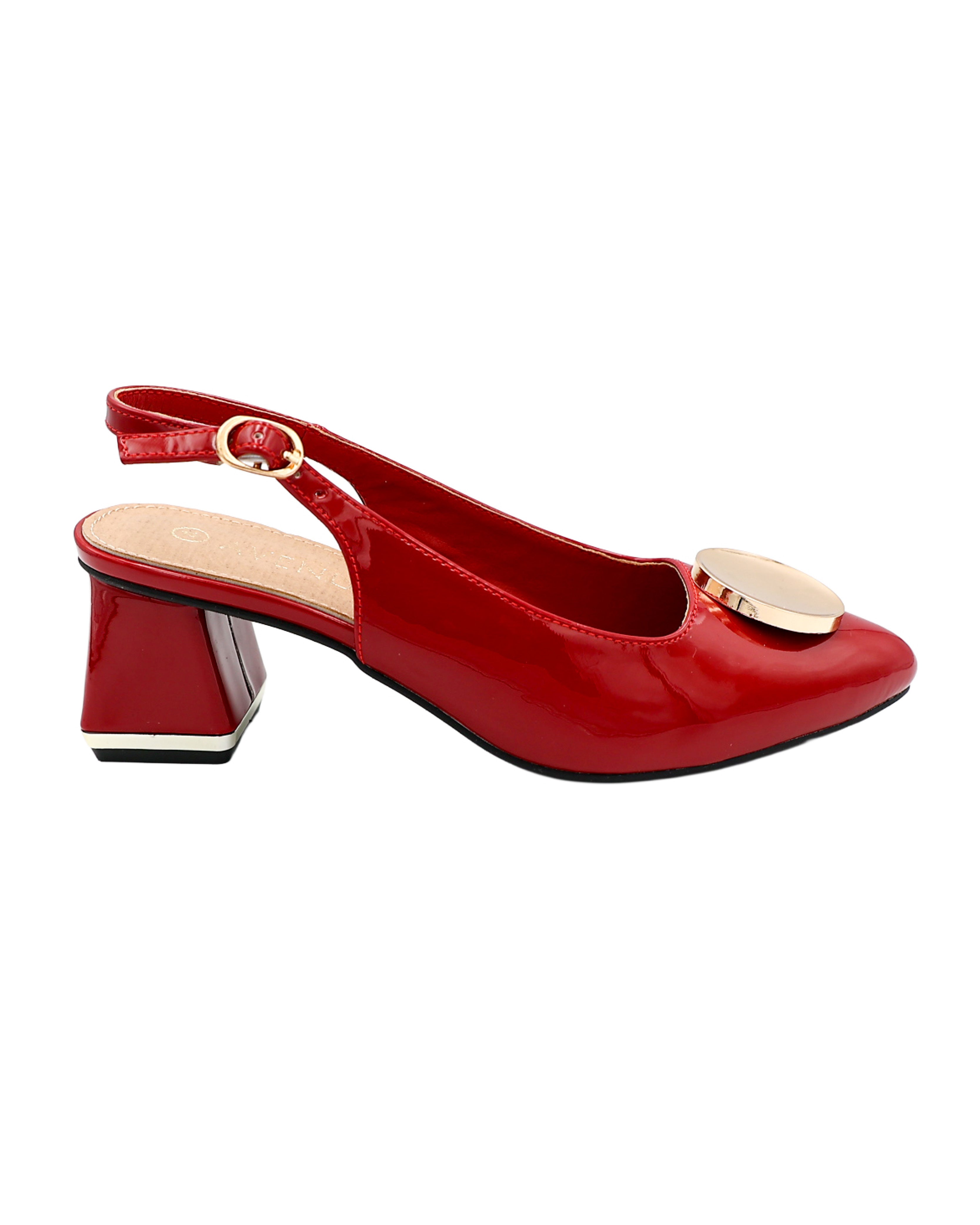 Red Disc Accent Slingback Block Heels