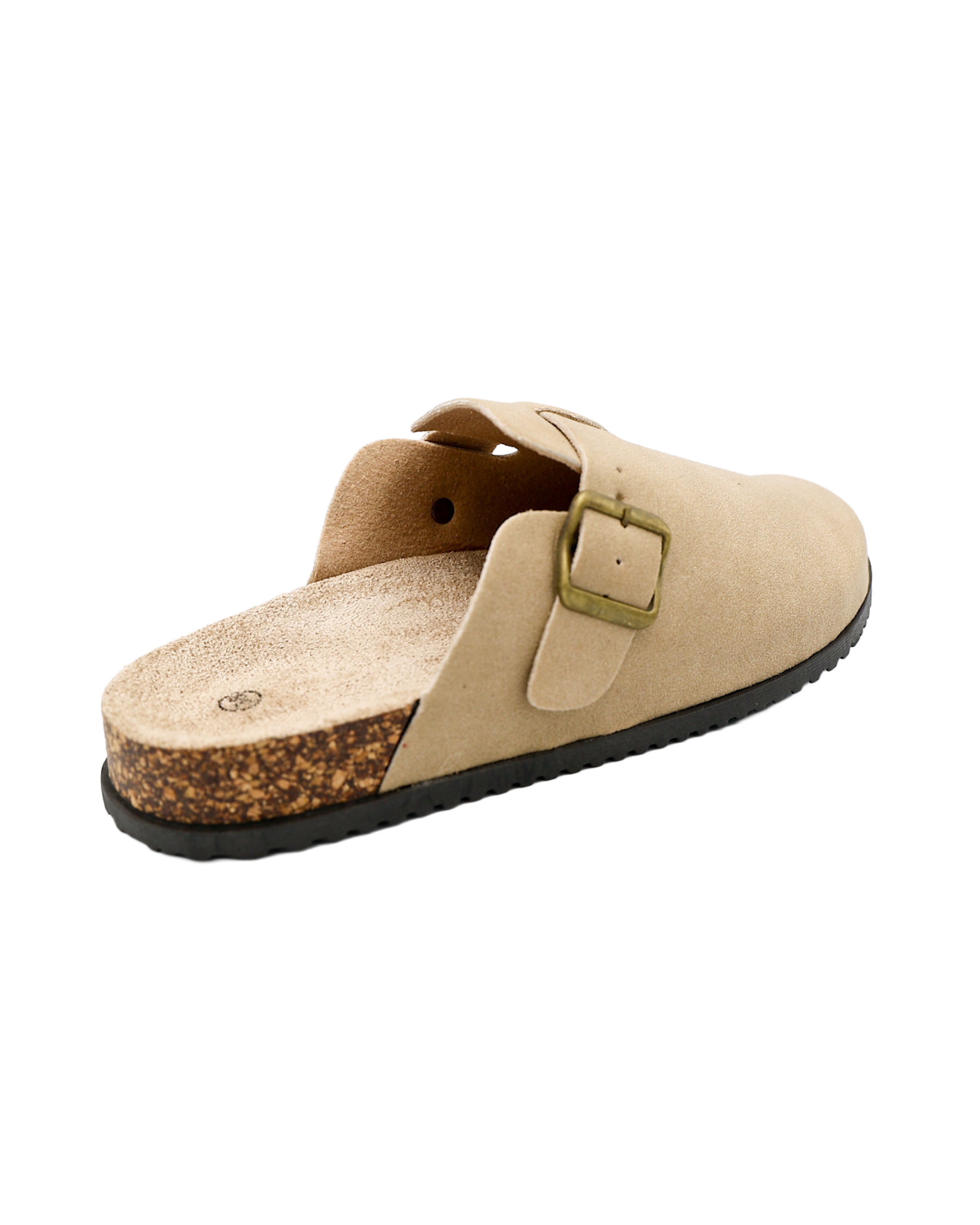 Camel Suede-Look Buckle Closed Toe Mule