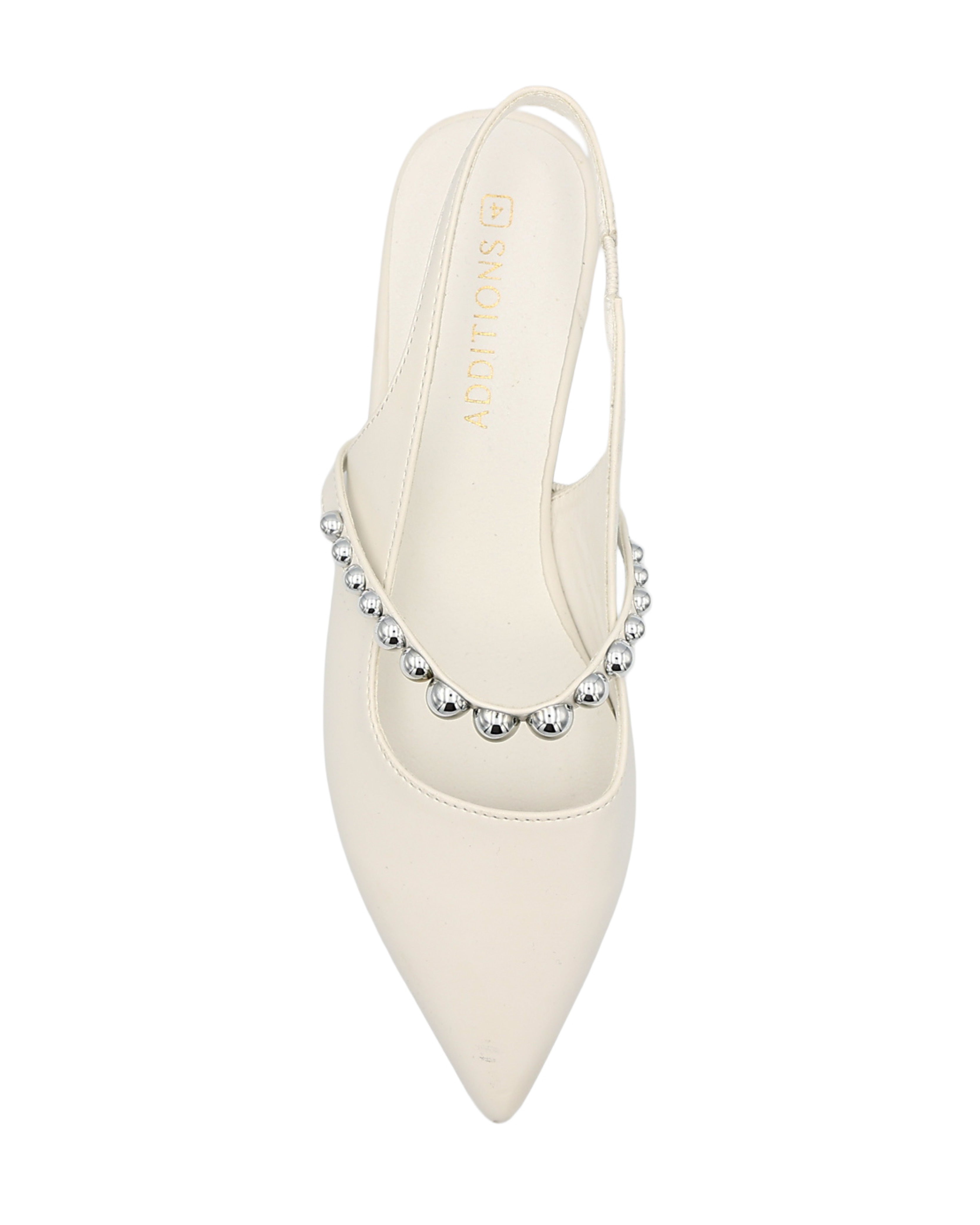 White Dome Studded Bar Slingback Pumps