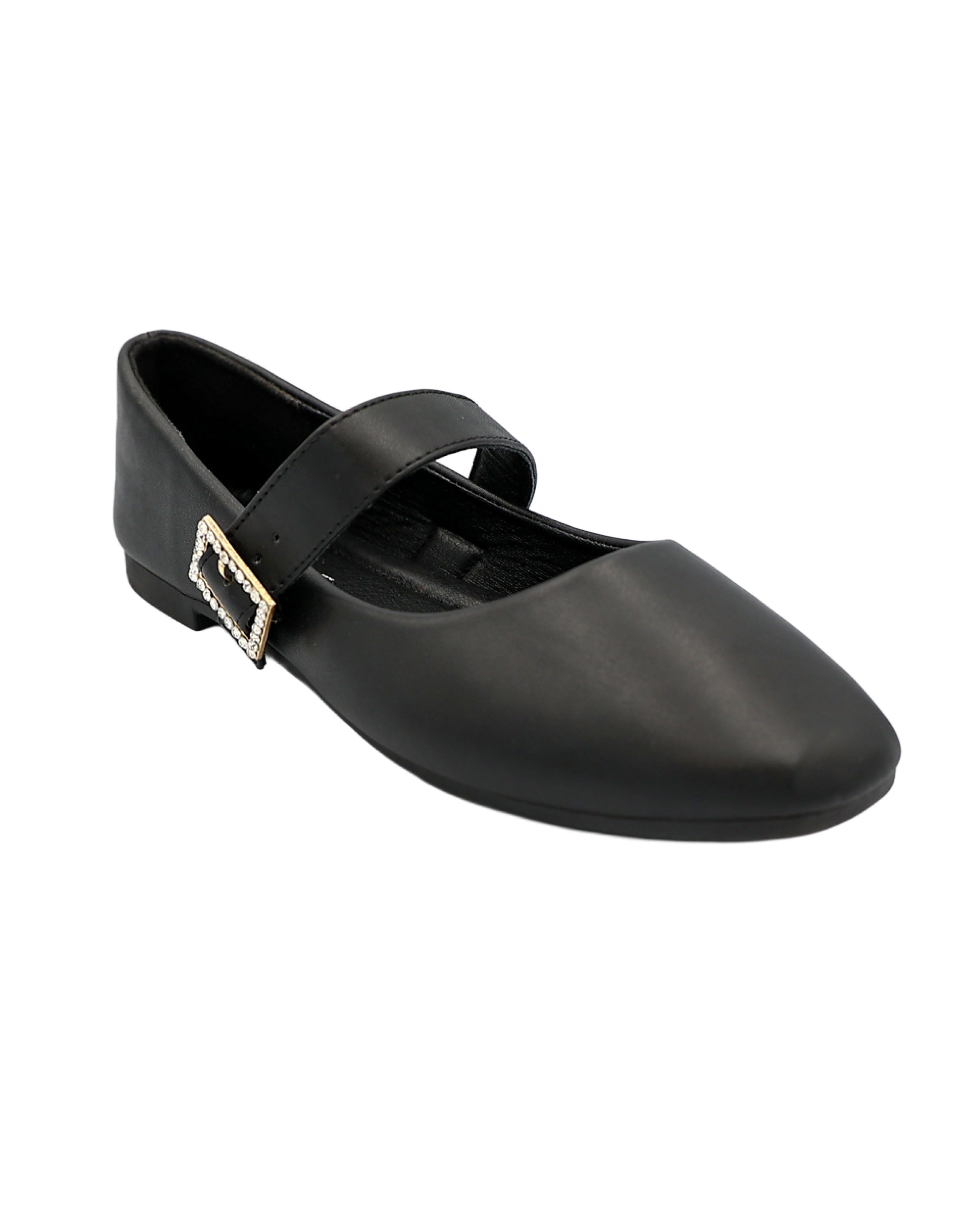 Black Embellished Buckle Bar Pumps