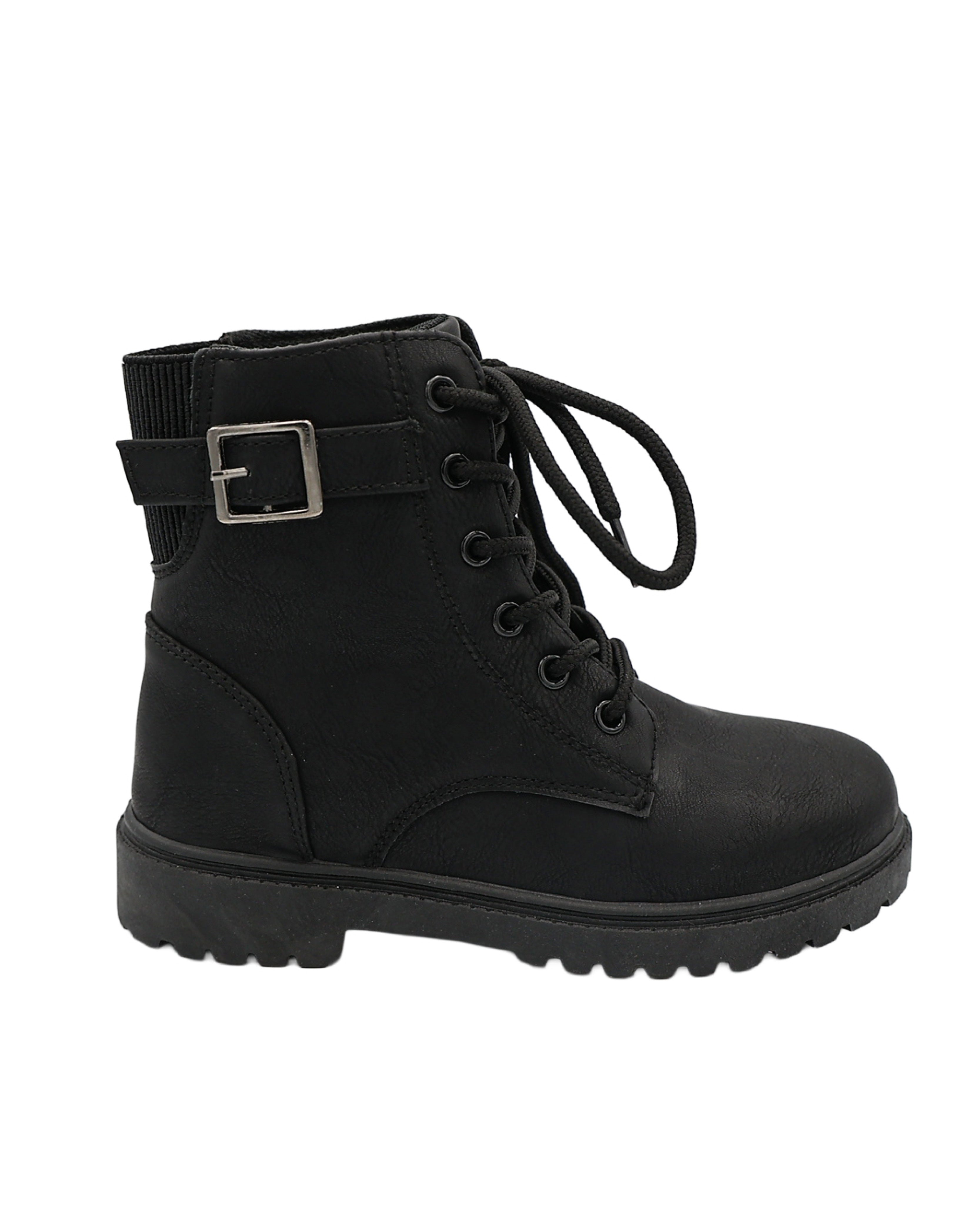 Girls Buckle Detail Lace Up Worker Boot