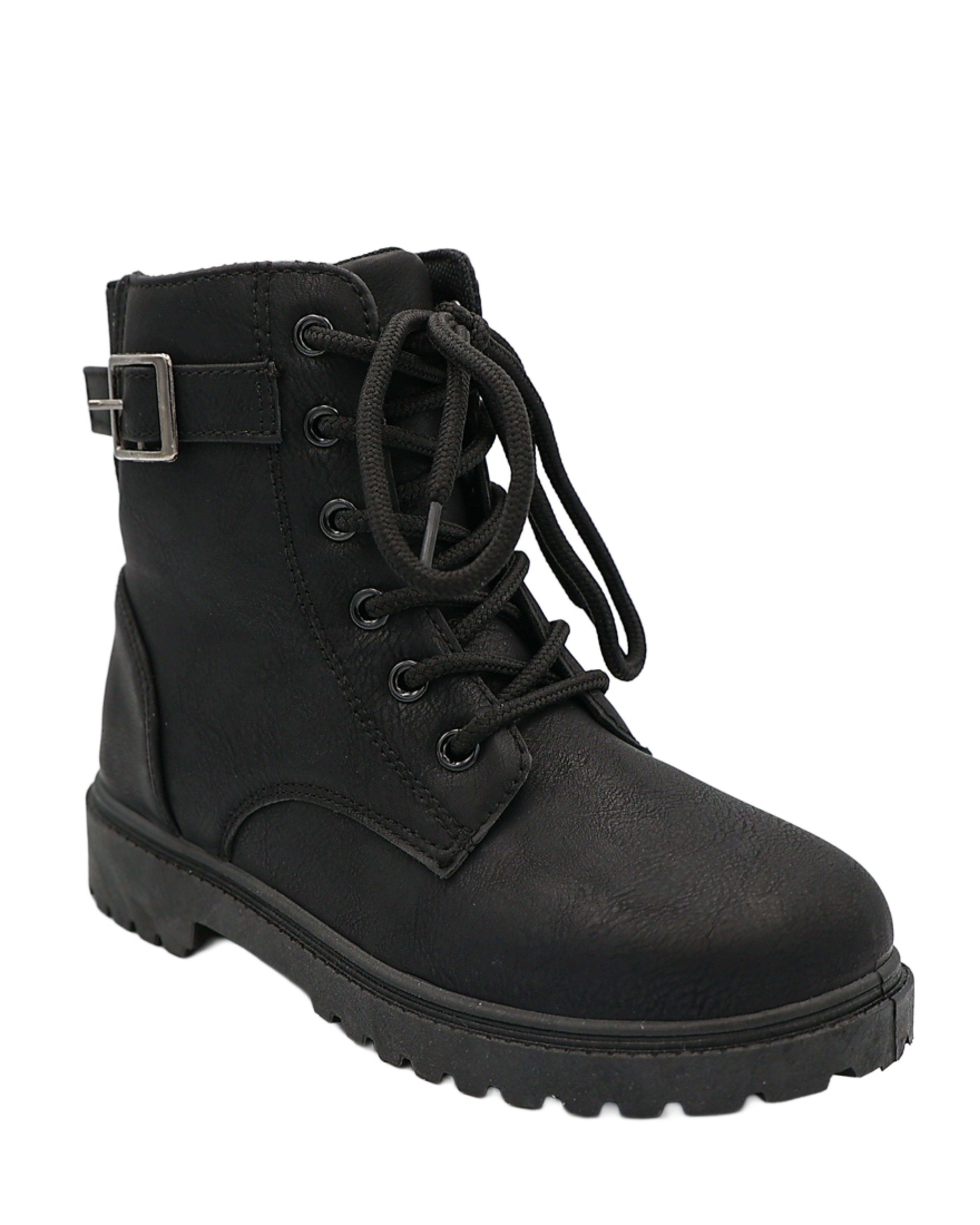 Girls Buckle Detail Lace Up Worker Boot