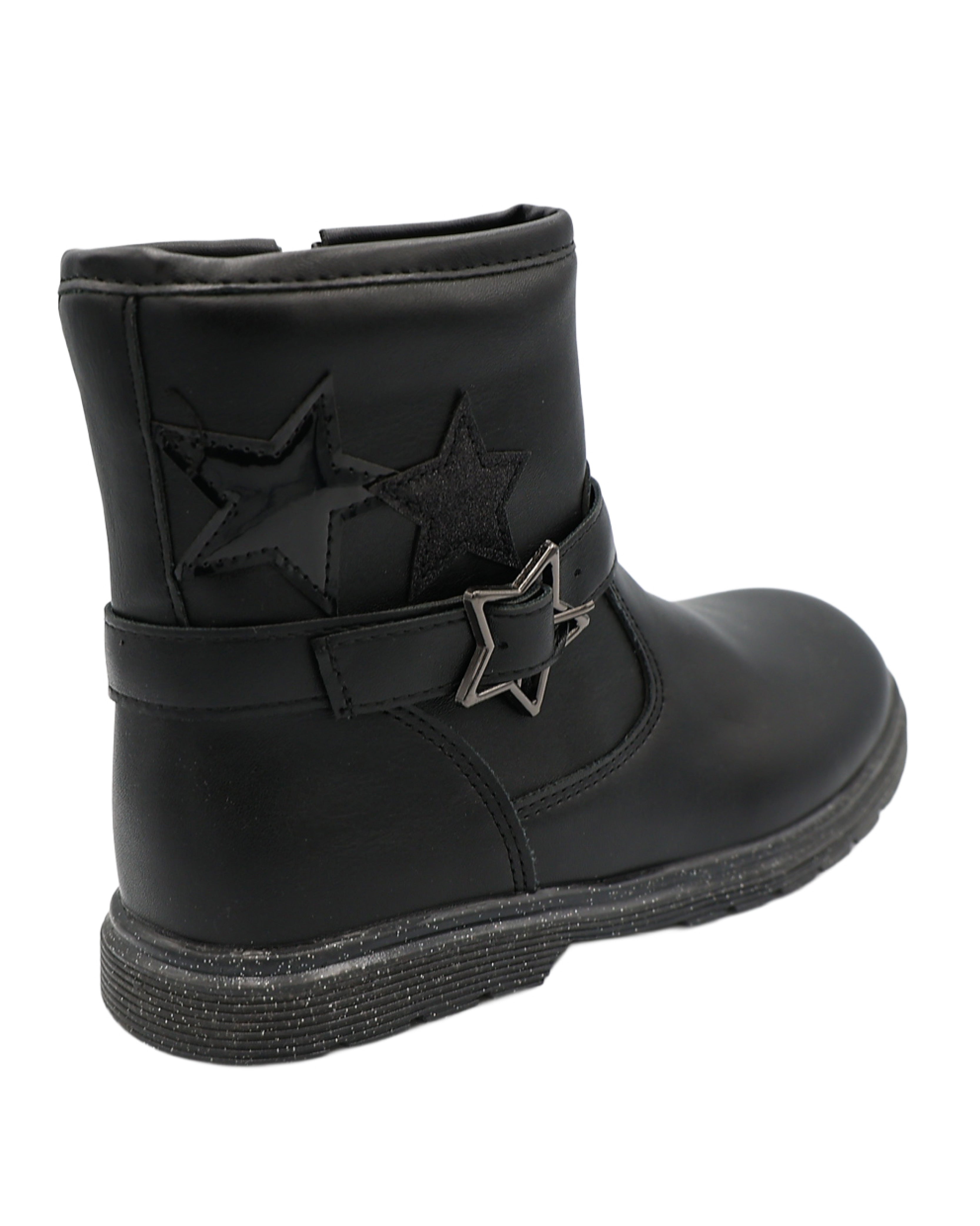Girls Black Star Buckle Mid Calf Boot