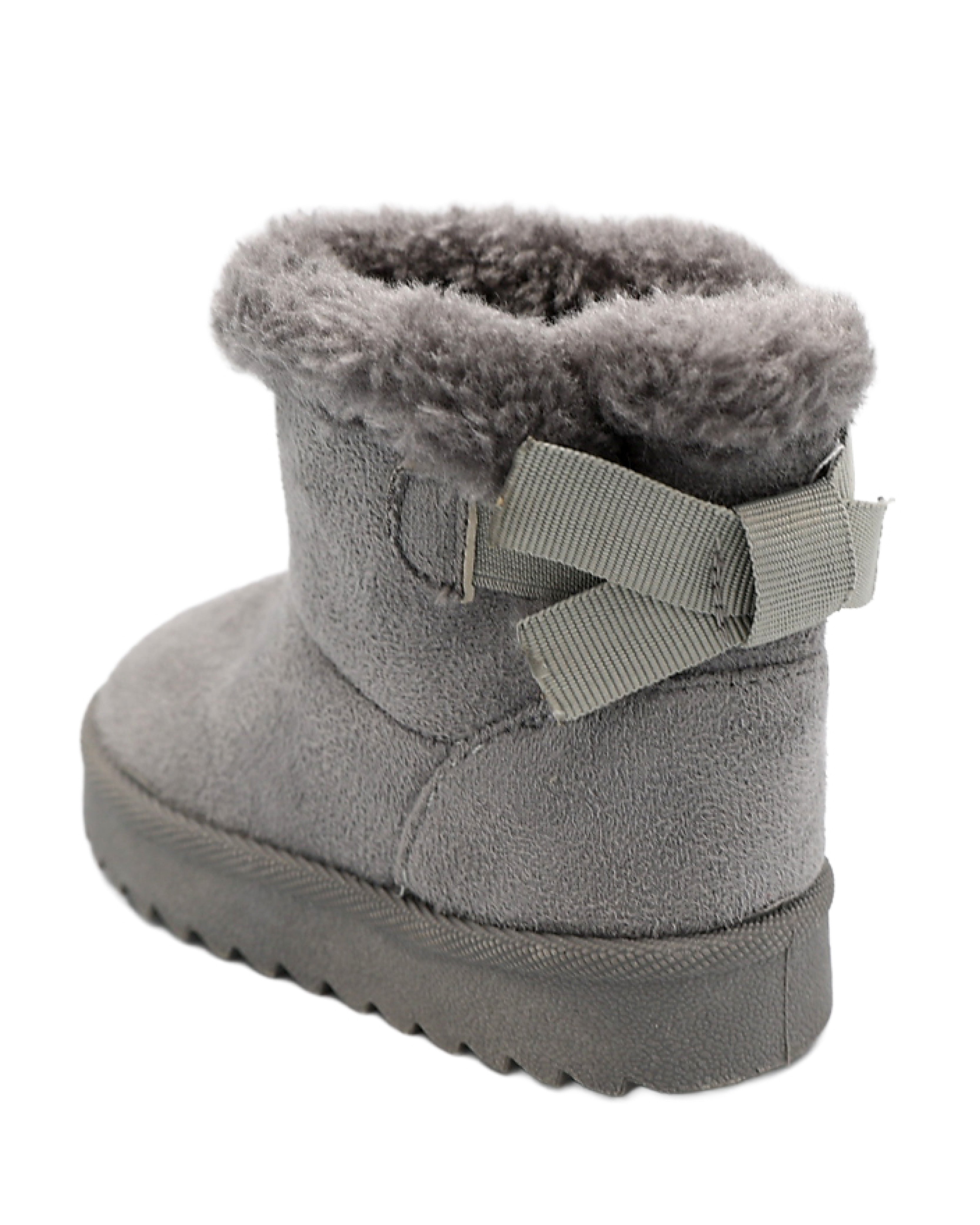 Girls Grey Bow Faux Fur Lined Boot