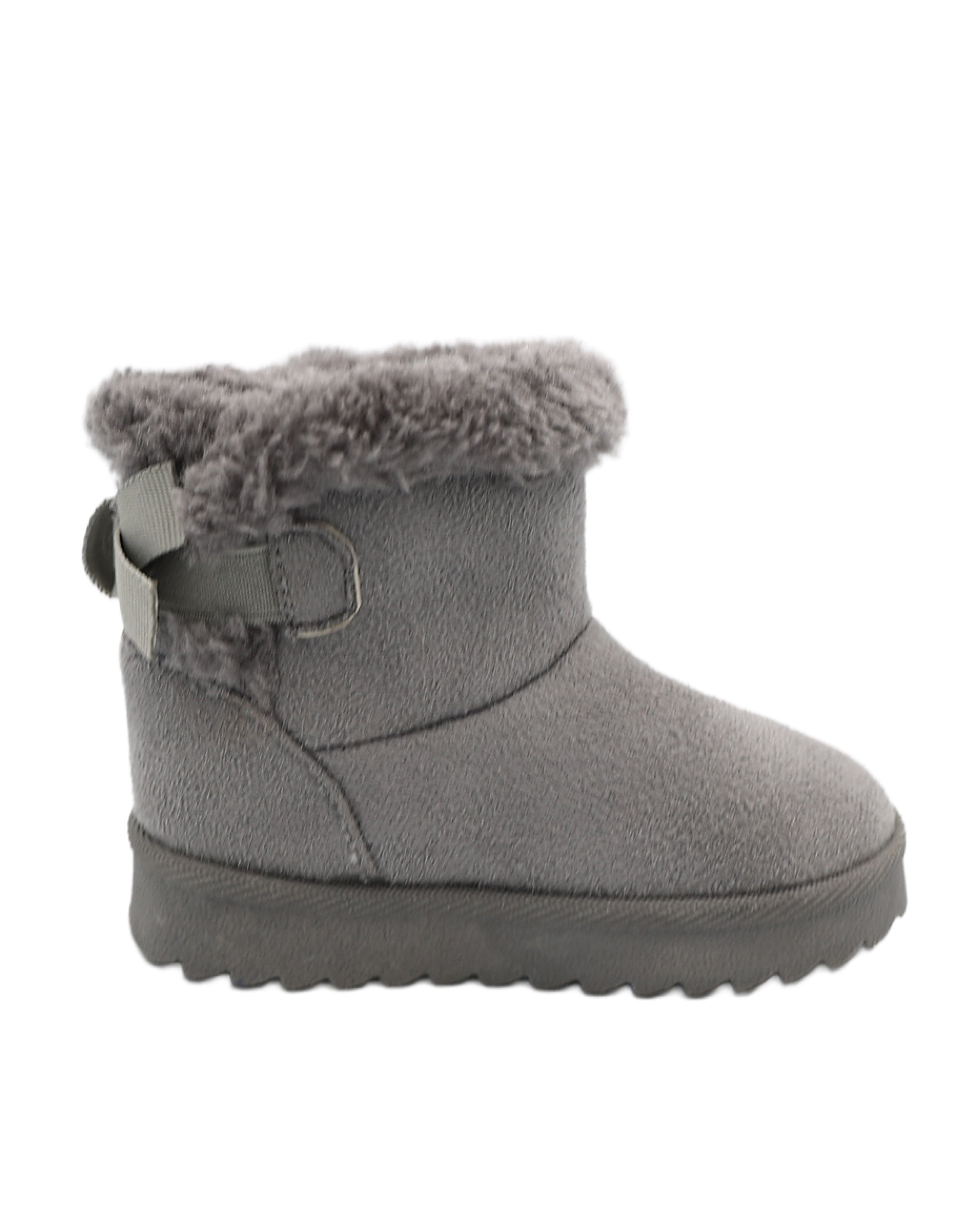 Girls Grey Bow Faux Fur Lined Boot