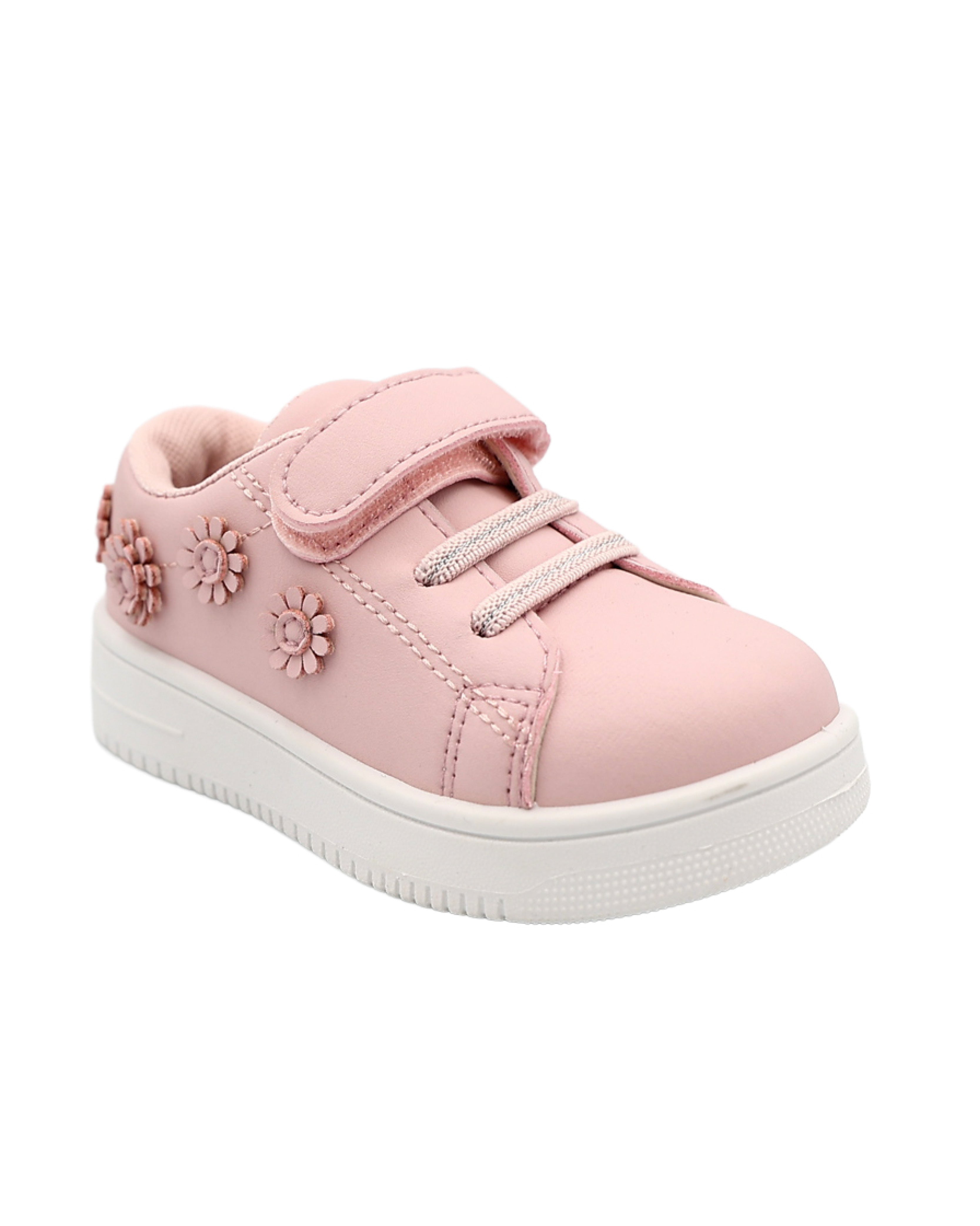 Girls Pink Flower Applique Velcro Sneakers