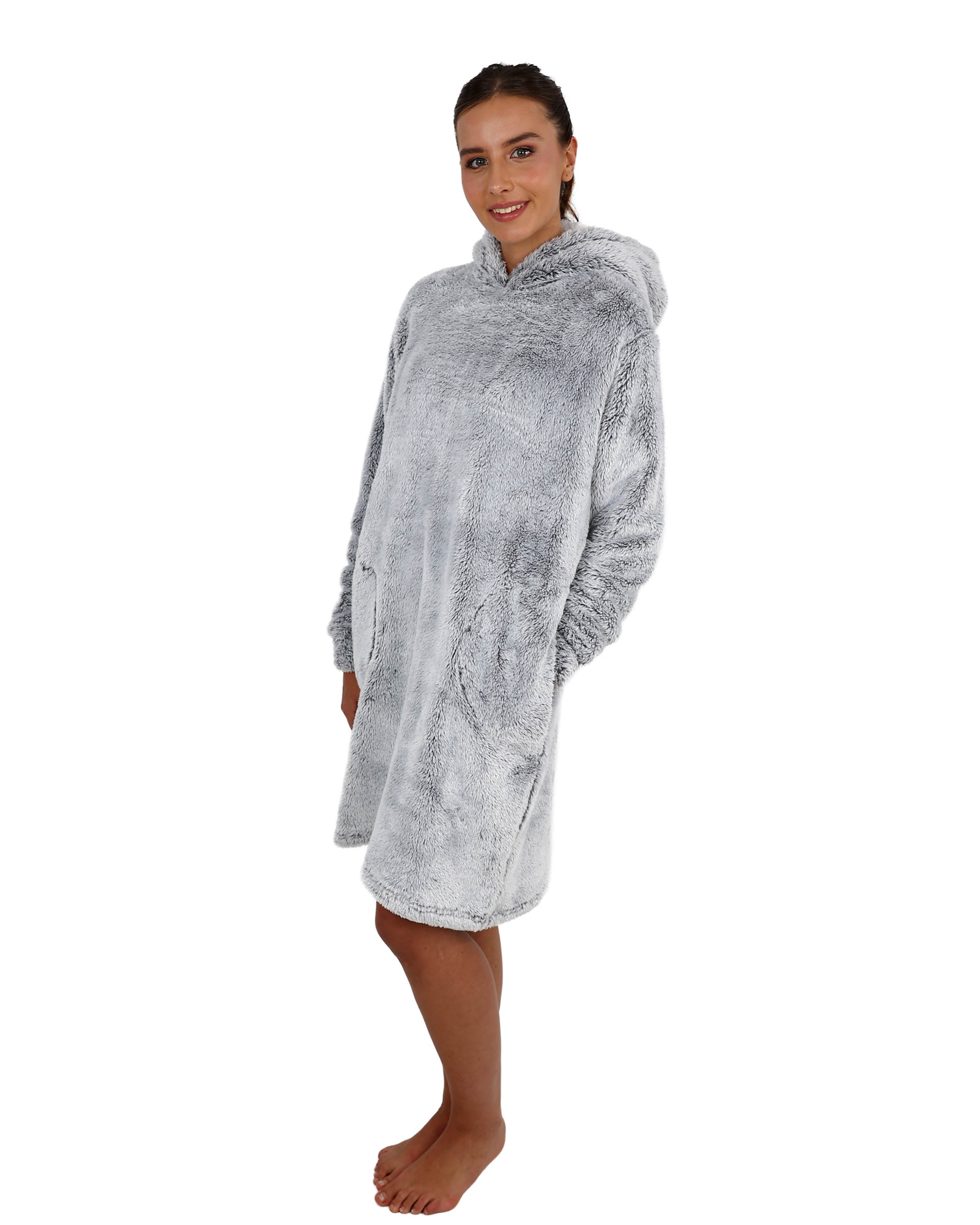 Grey Snuggle Hooded Sherpa Sleepshirt