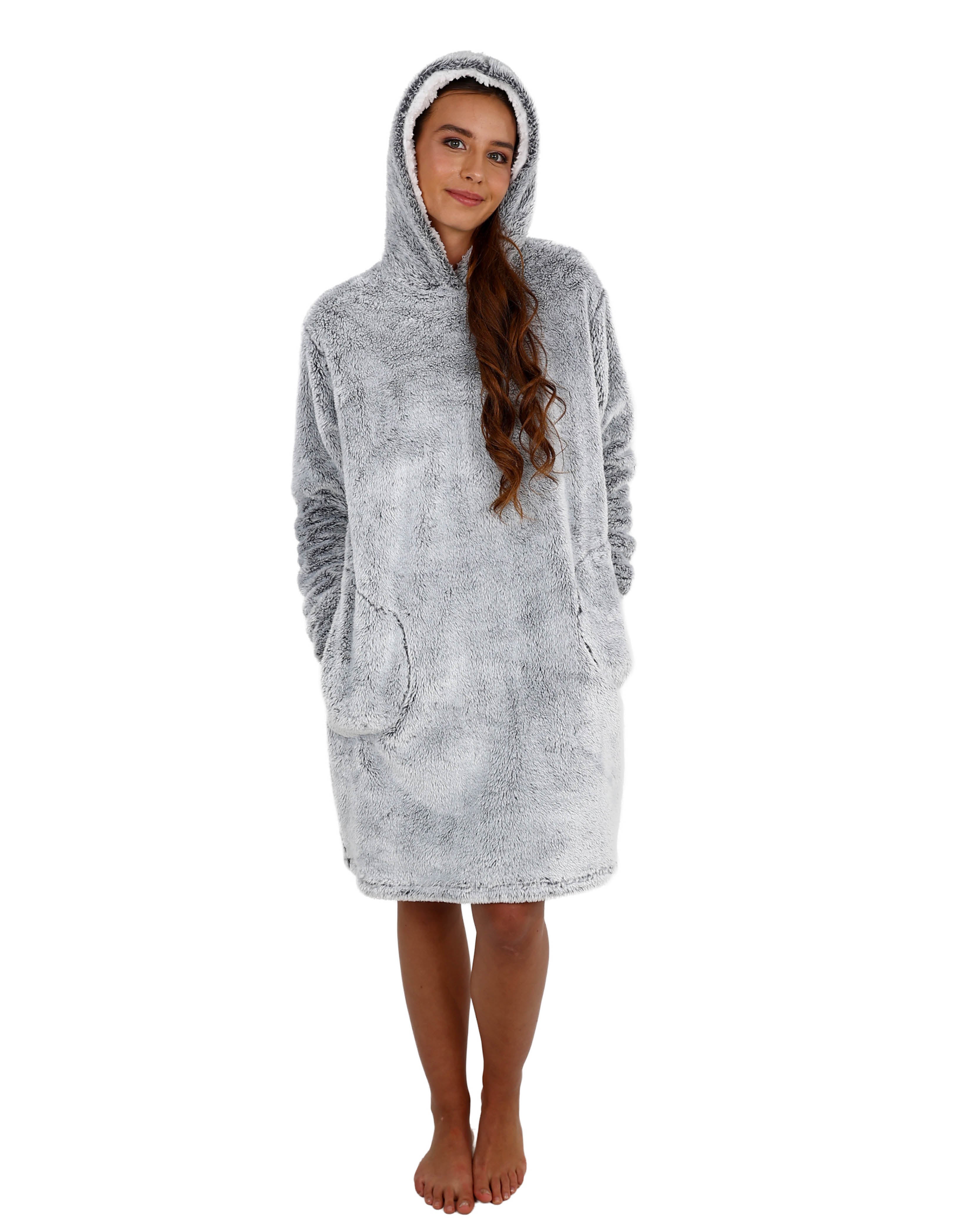 Grey Snuggle Hooded Sherpa Sleepshirt
