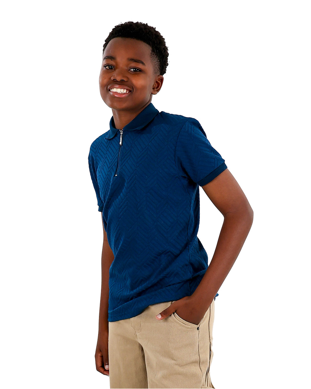 Short Sleeve Cube Jacquard Zip Golfer